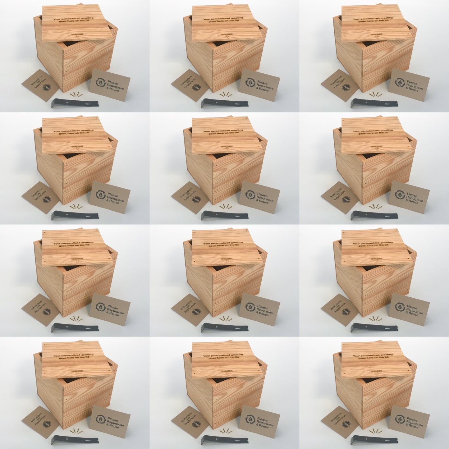 12 Medium-sized DIY gift crate kits with greeting by Carpenter Core