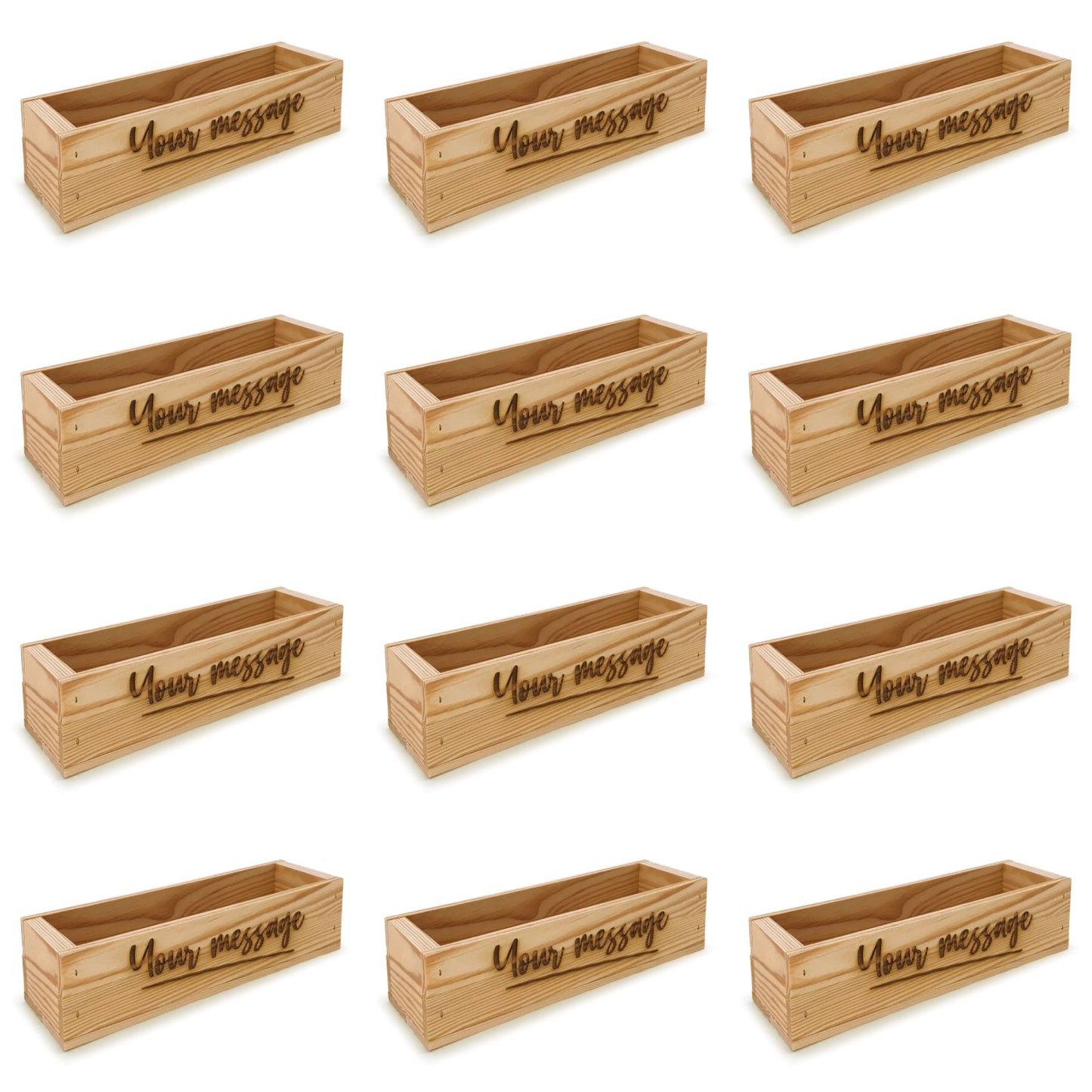 12 Single bottle wine crates with custom message 13x3.5x3.5