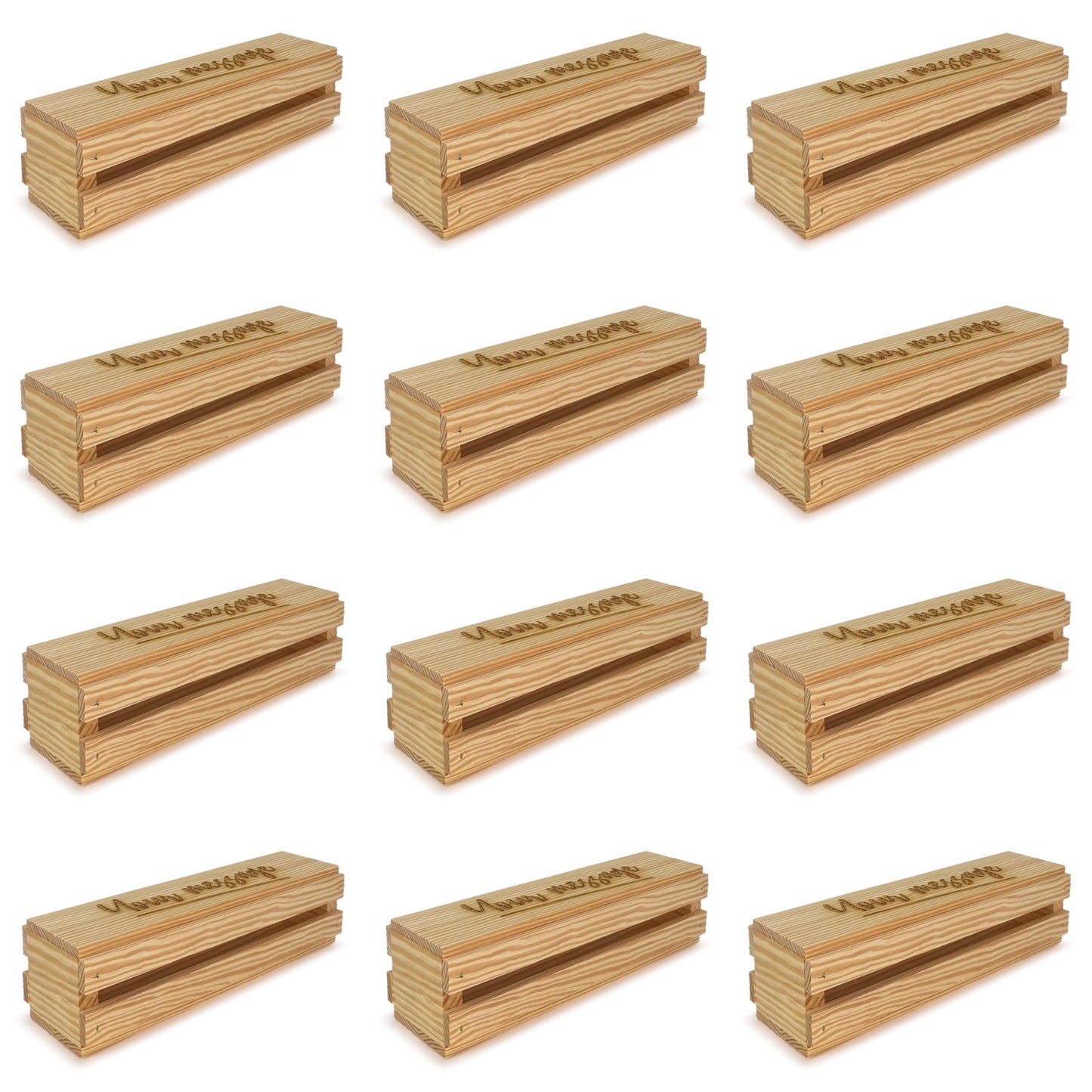 12 Single bottle wine crates with lid and custom message 13x3.5x3.5