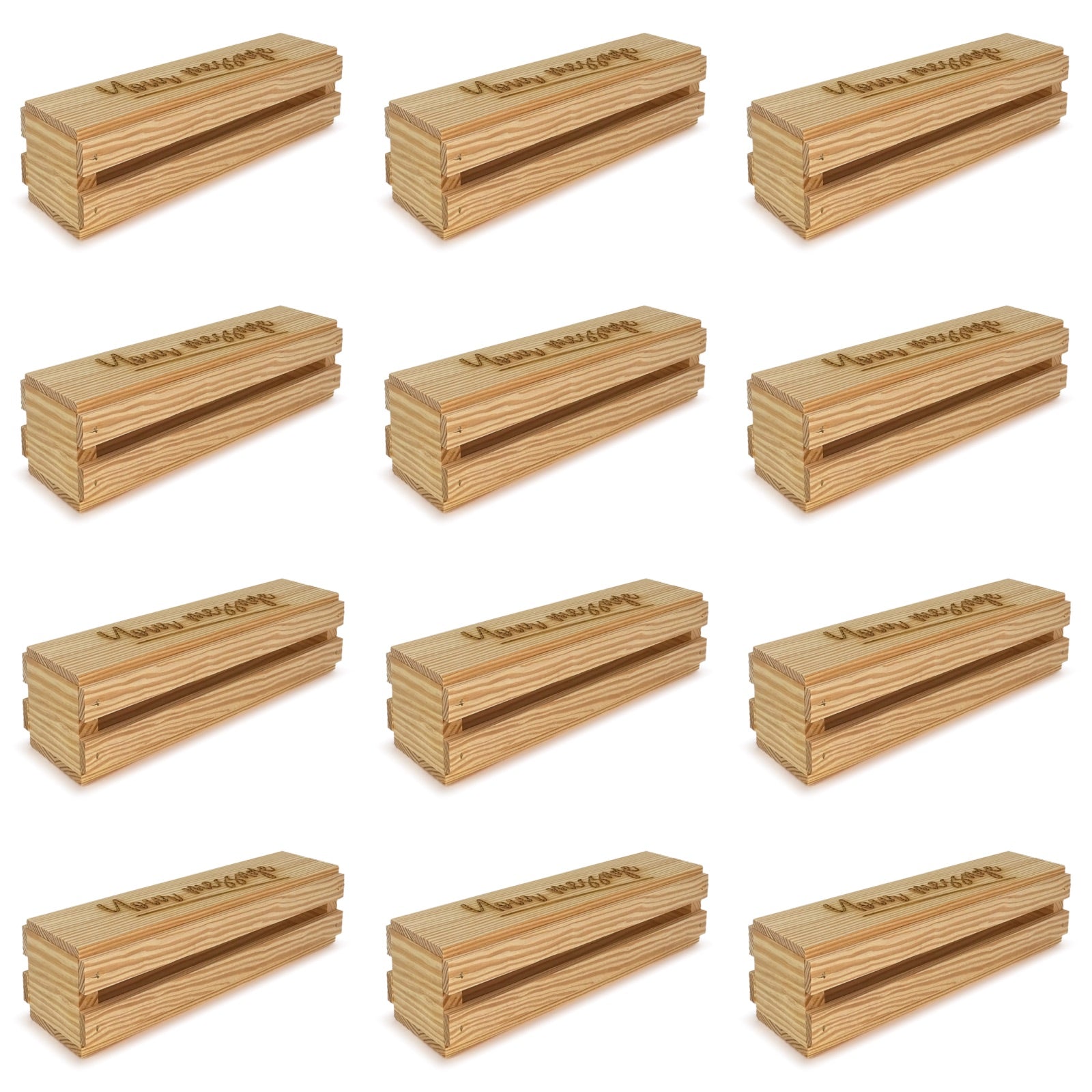 12 Single bottle wine crates with lid and custom message 13x3.5x3.5