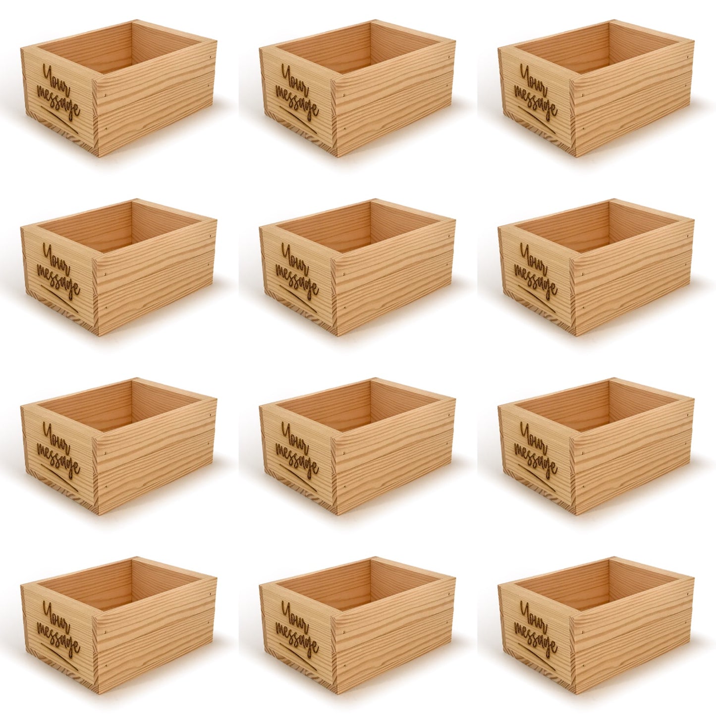 12 Small wooden crate boxes with custom message 7x5.5x3.5
