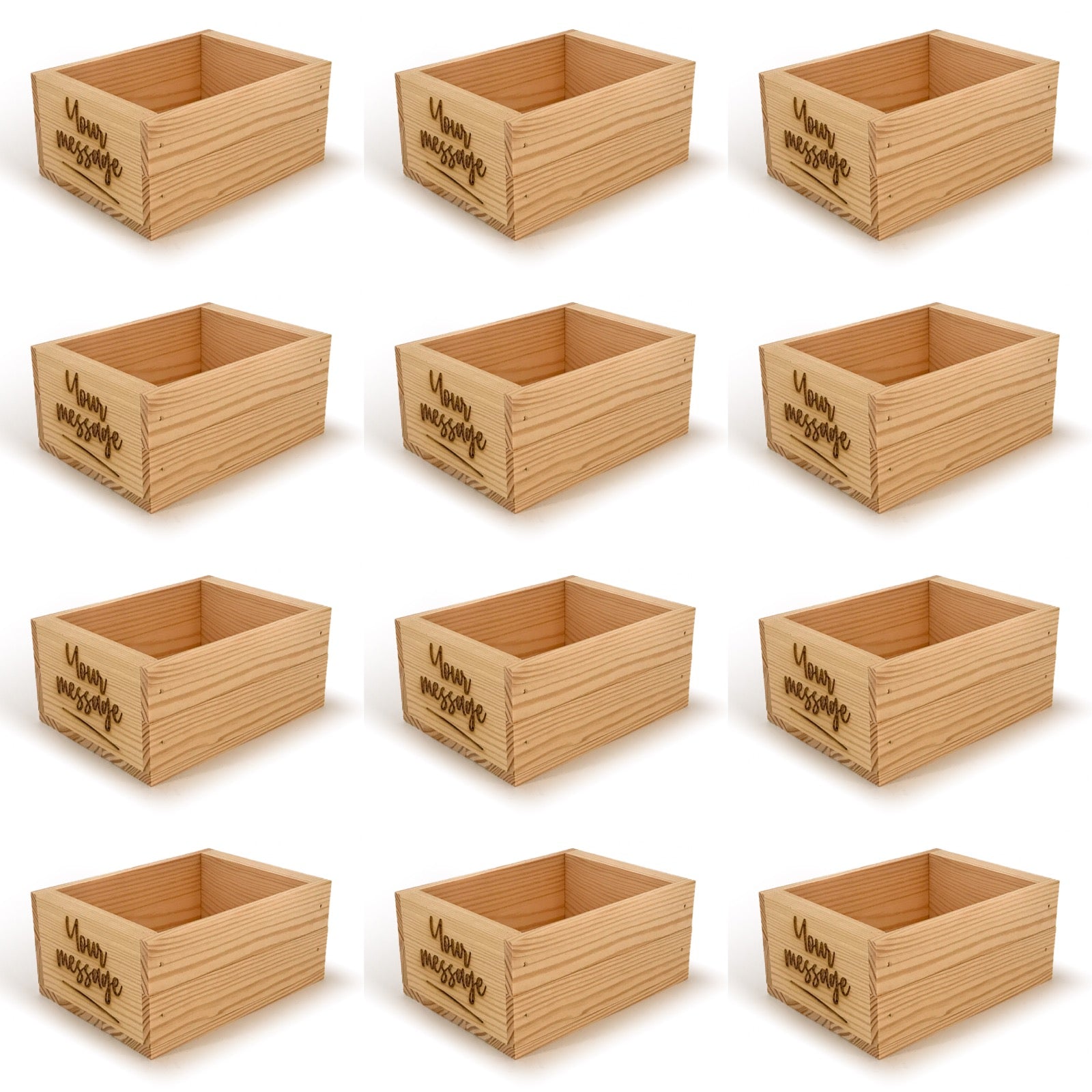 12 Small wooden crate boxes with custom message 7x5.5x3.5