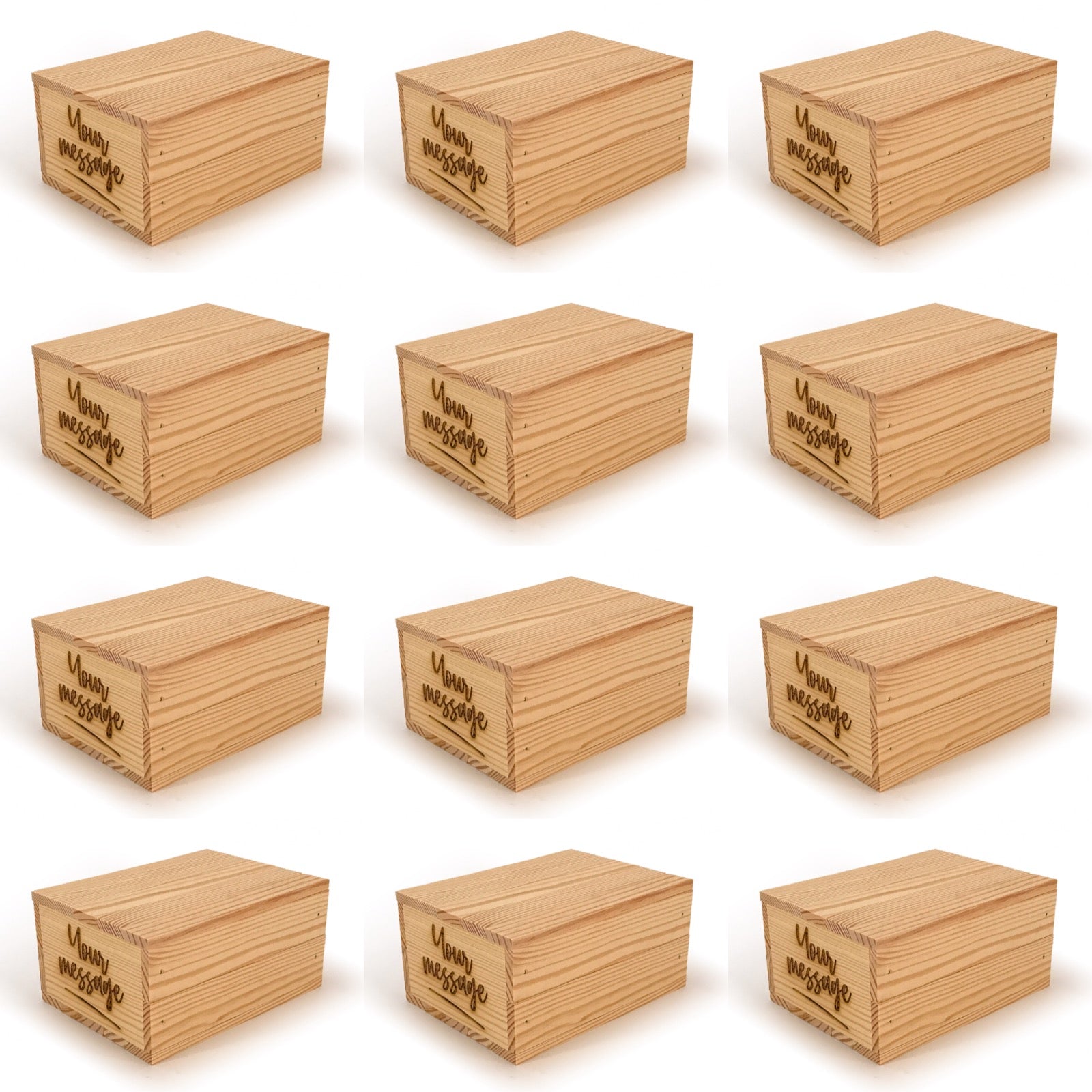 12 Small wooden crate boxes with lid and custom message 7x5.5x3.5
