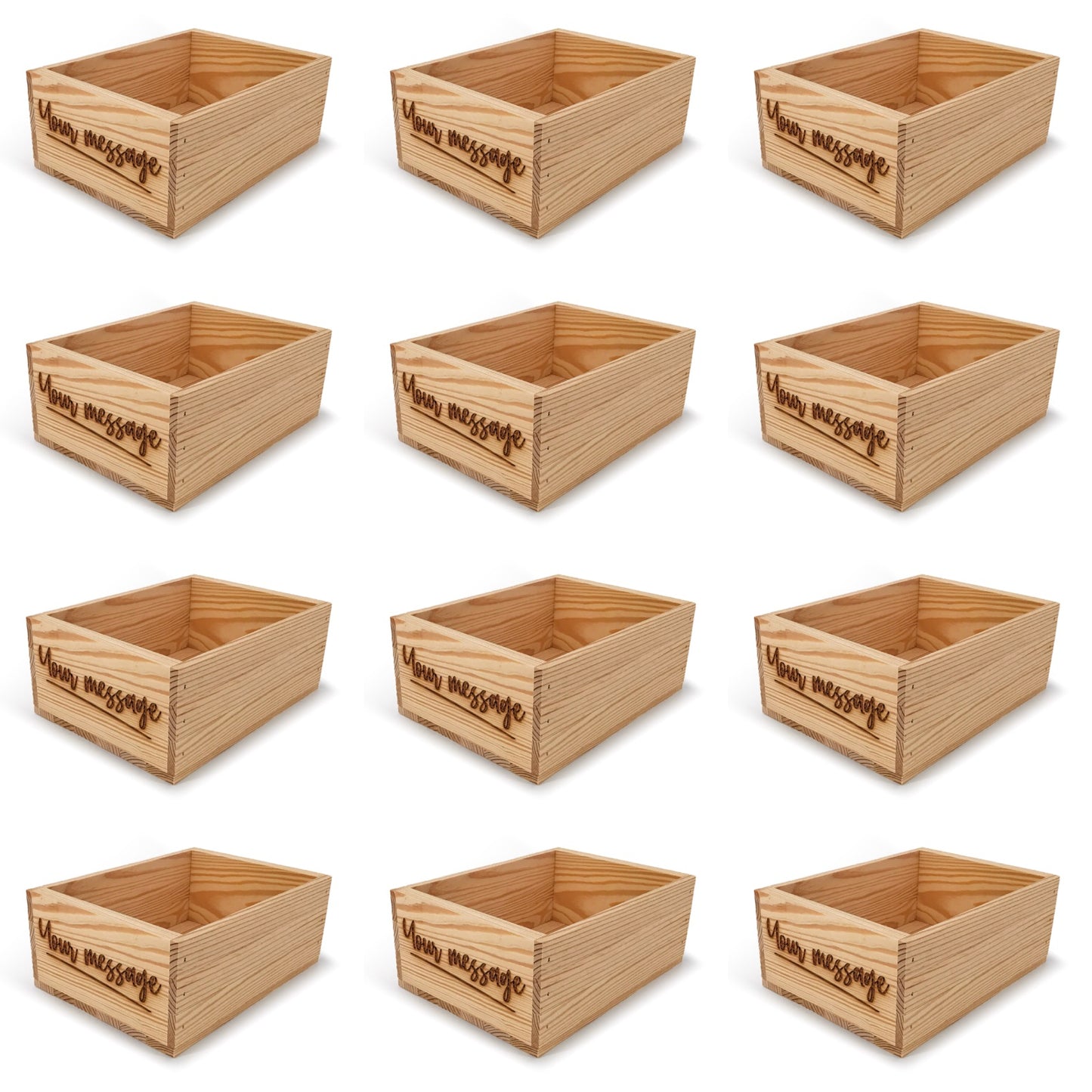 12 Small wooden crates with custom message 10x8x4.25