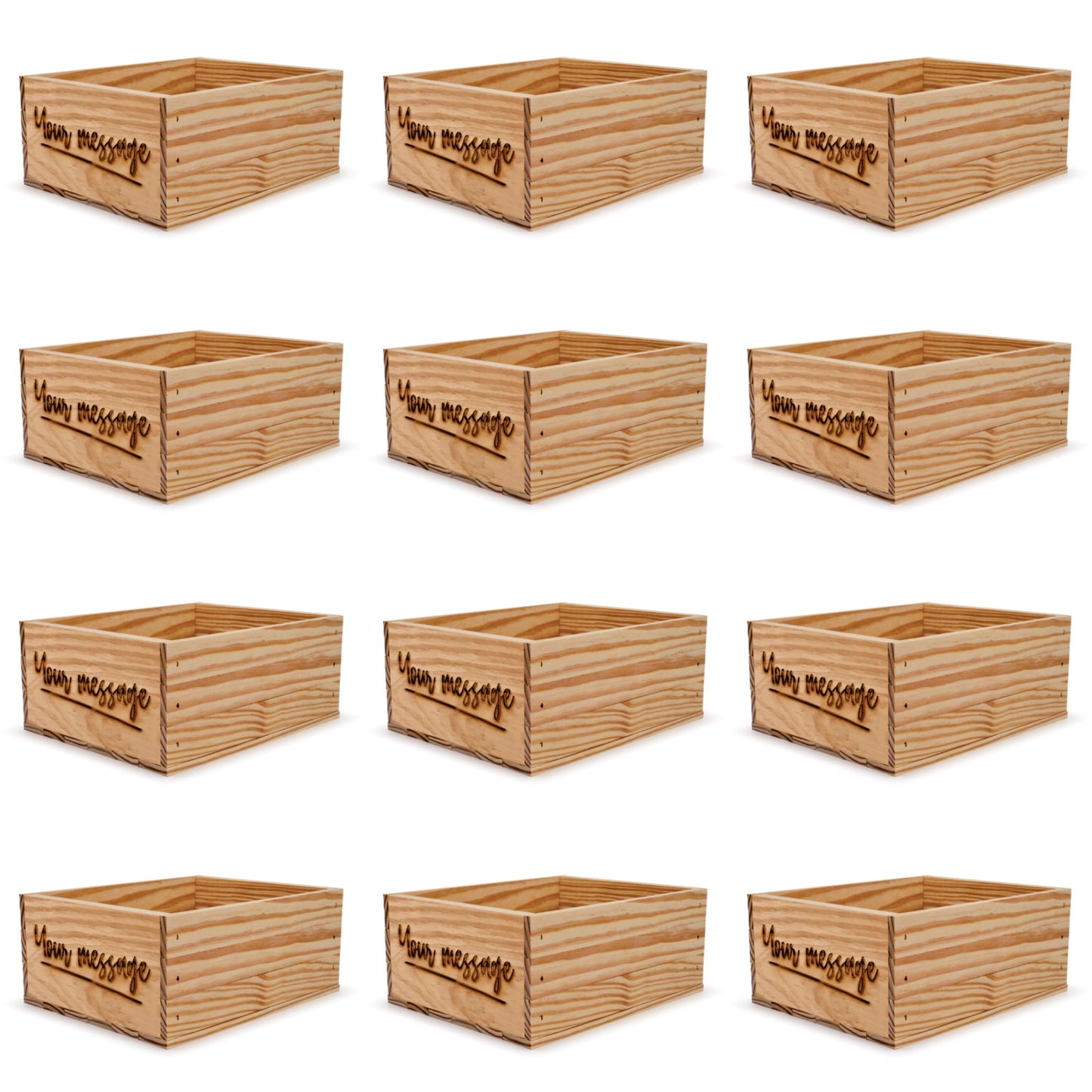 12 Small wooden crates with custom message 12x9.75x5.25