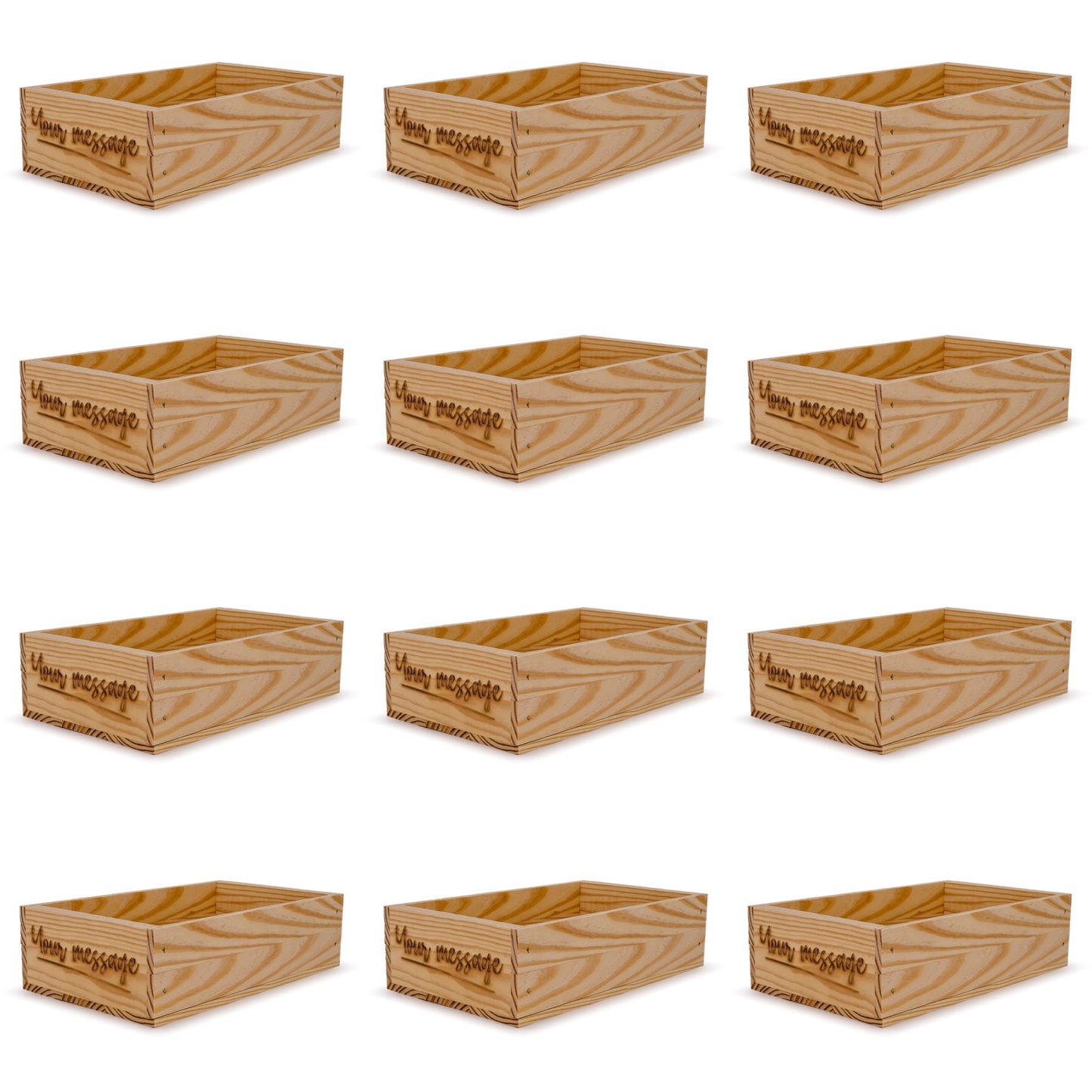 12 Small wooden crates with custom message 13x7.5x3.5