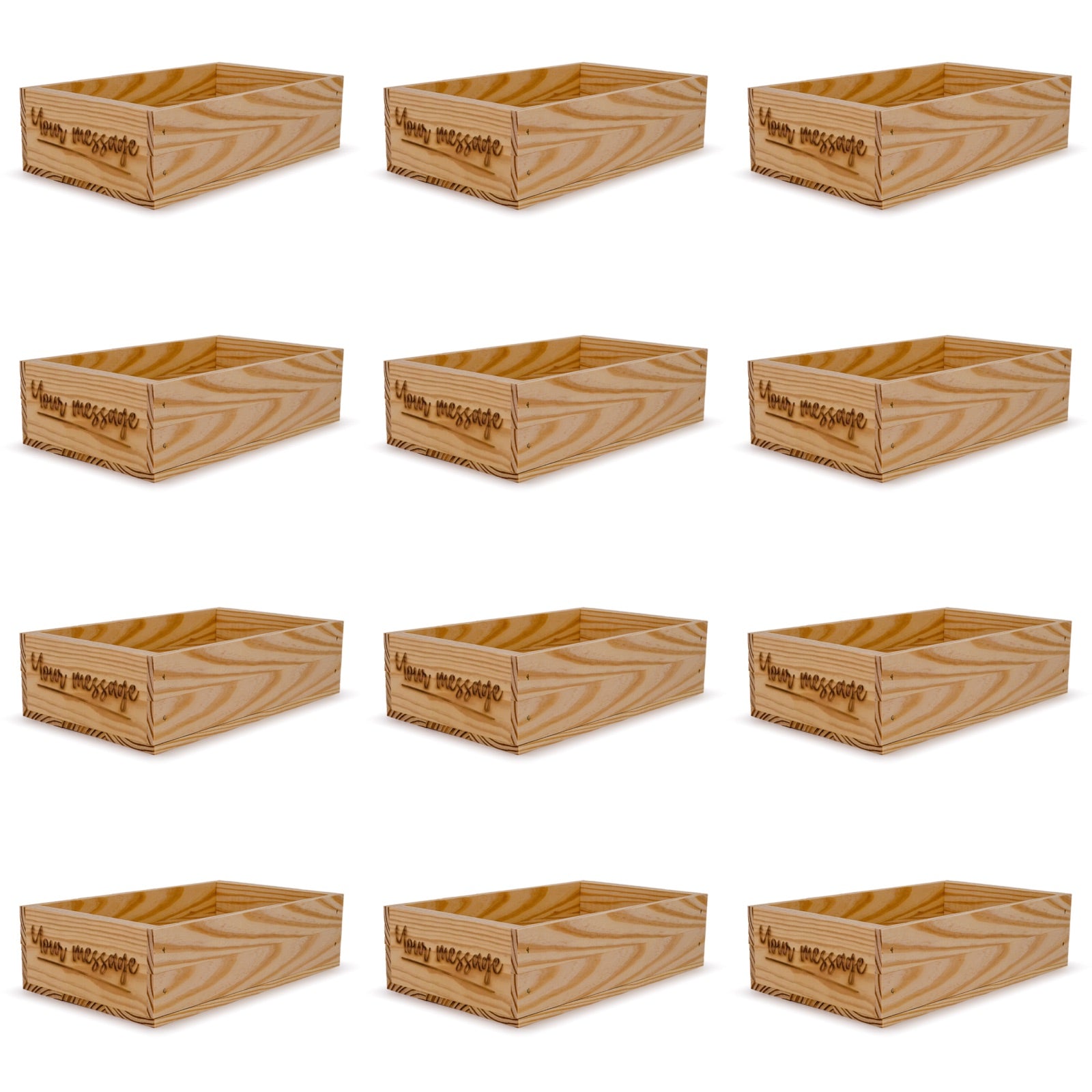 12 Small wooden crates with custom message 13x7.5x3.5