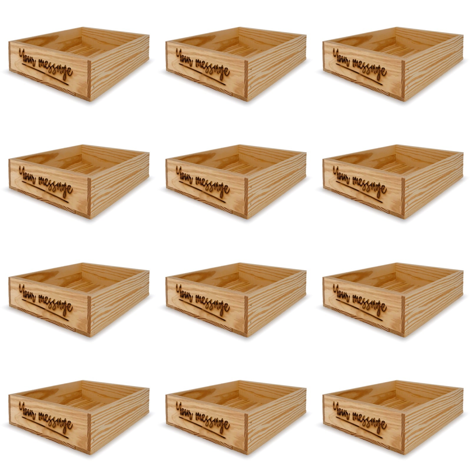 12 Small wooden crates with custom message 14x11.5x3.5