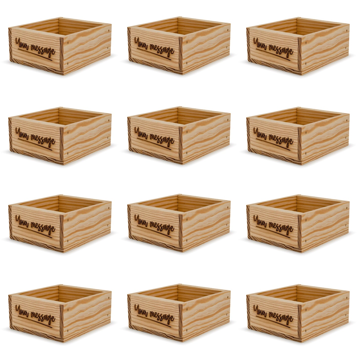 12 Small wooden crates with custom message 6x5.5x2.75