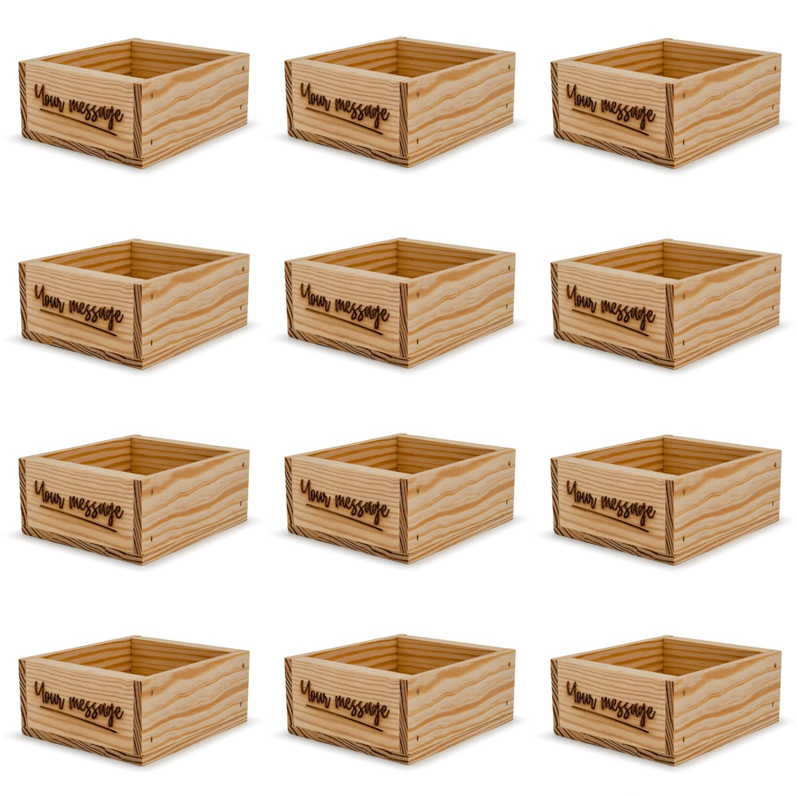 12 Small wooden crates with custom message 6x5.5x2.75
