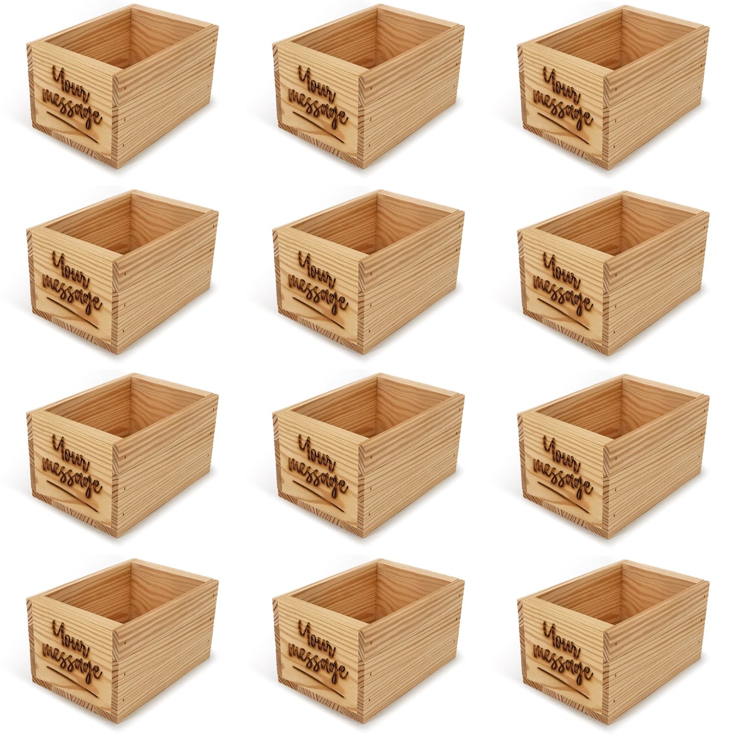 12 Small wooden crates with custom message 7x5x4.25