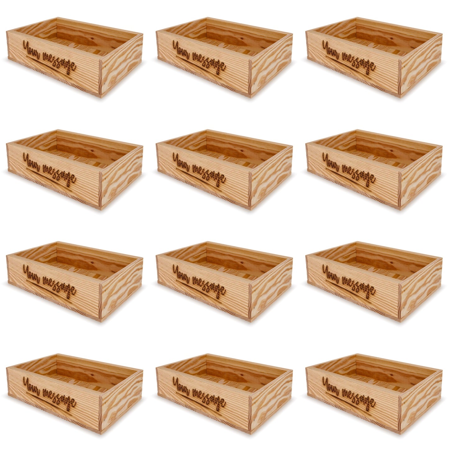 12 Small wooden crates with custom message 8x13.25x3.5
