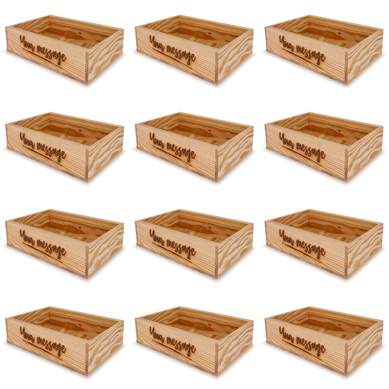 12 Small wooden crates with custom message 8x13.25x3.5