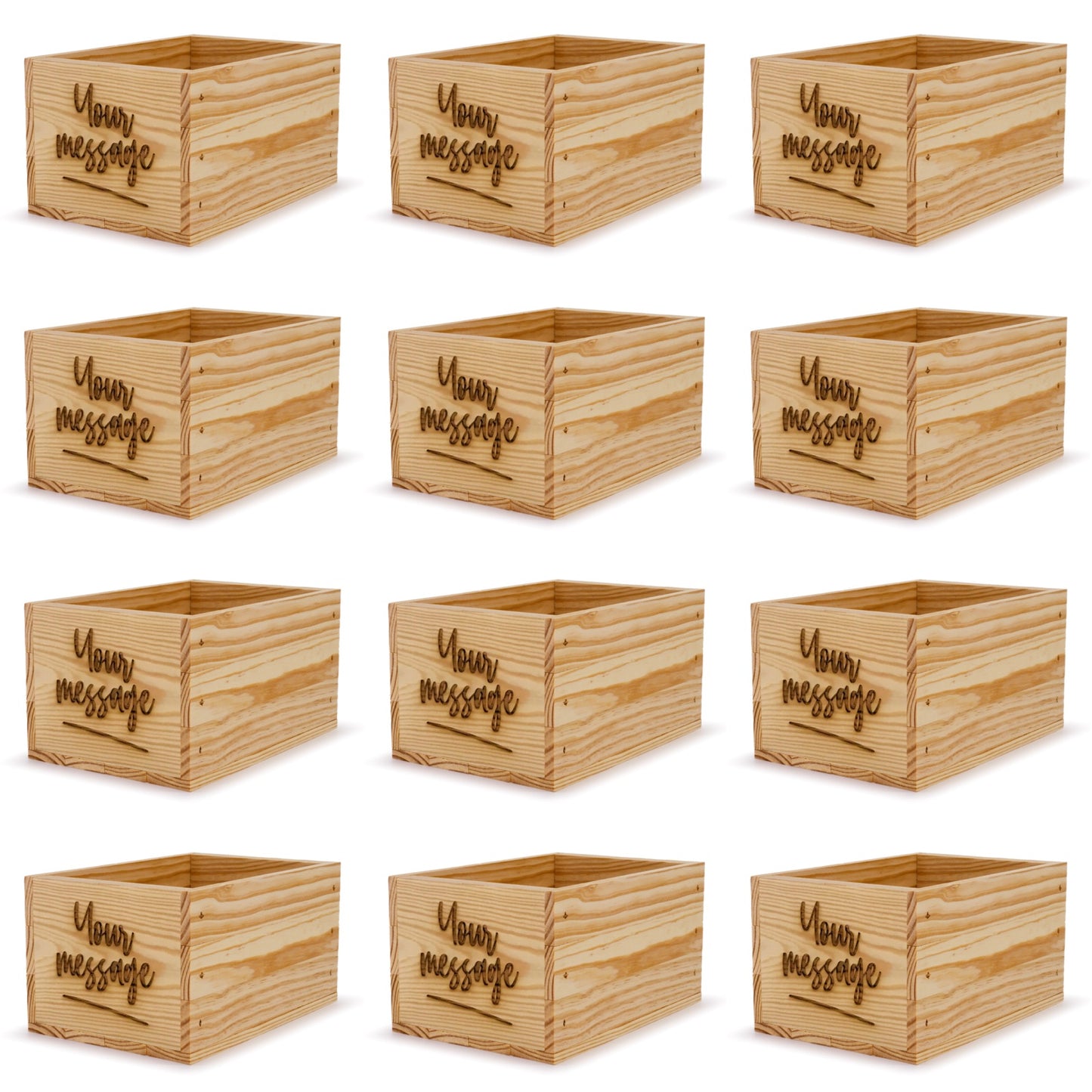 12 Small wooden crates with custom message 9x6.25x5.25