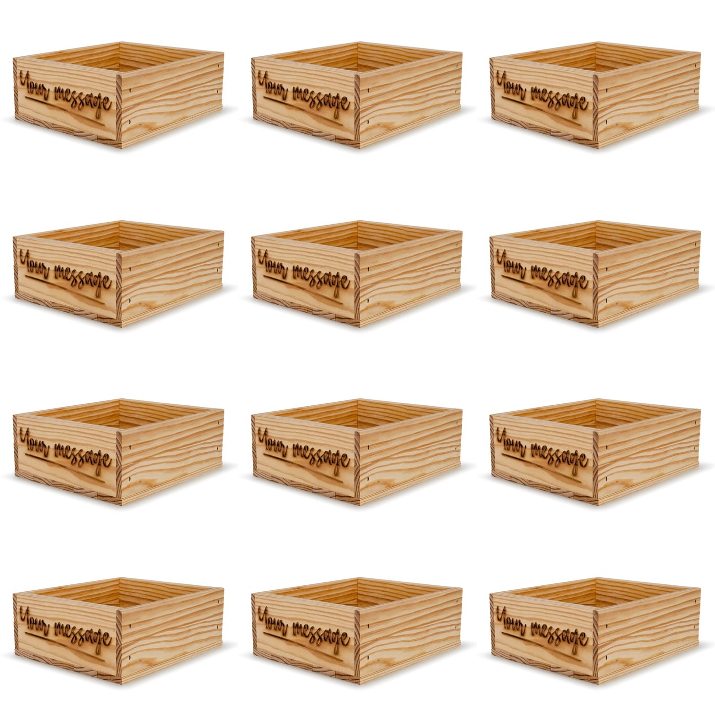 12 Small wooden crates with custom message 9x8x3.5