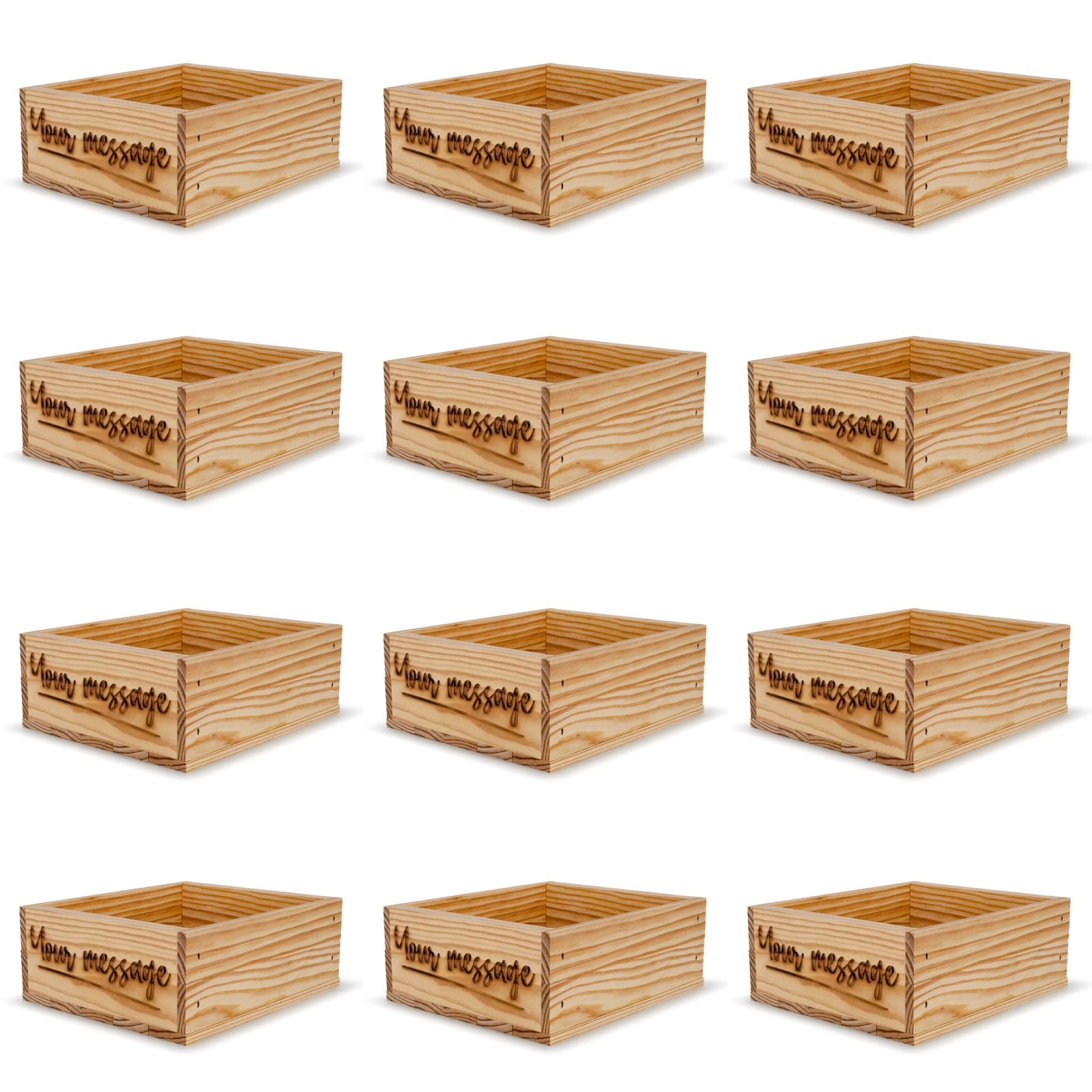 12 Small wooden crates with custom message 9x8x3.5