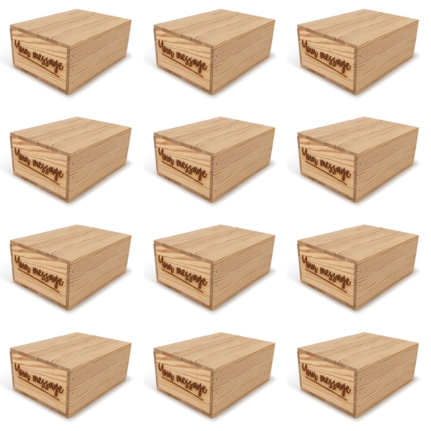 12 Small wooden crates with lid and custom message 10x8x4.25