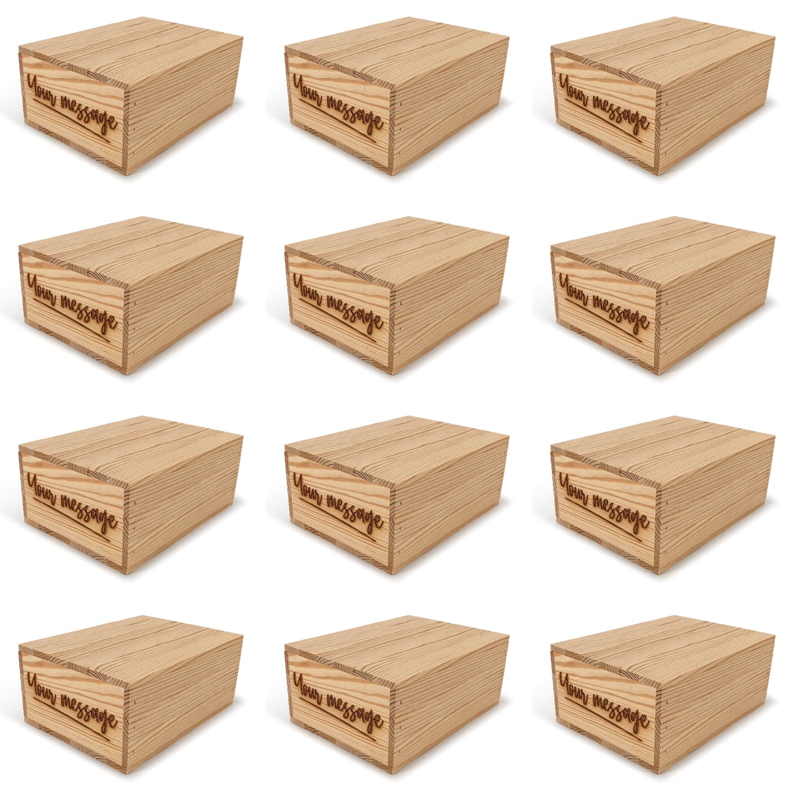 12 Small wooden crates with lid and custom message 10x8x4.25