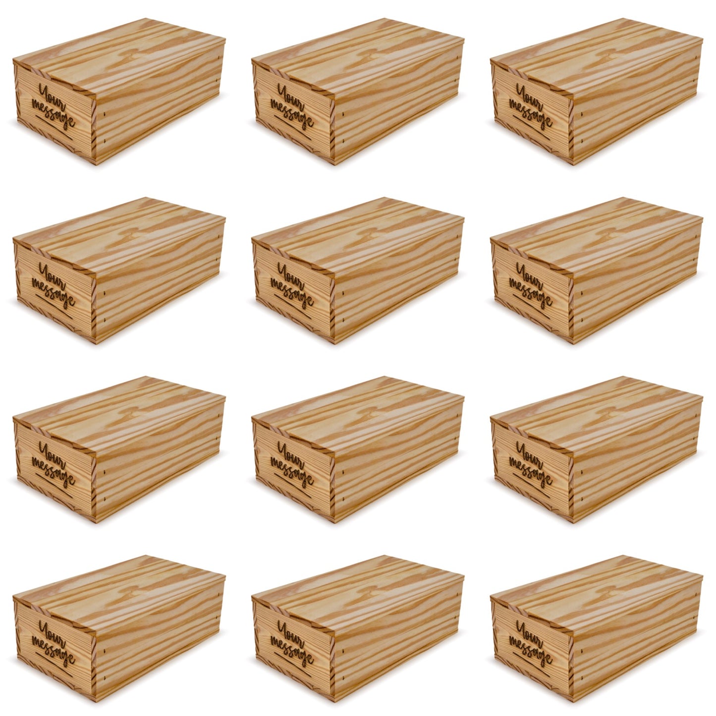 12 Small wooden crates with lid and custom message 11x6.25x3.5