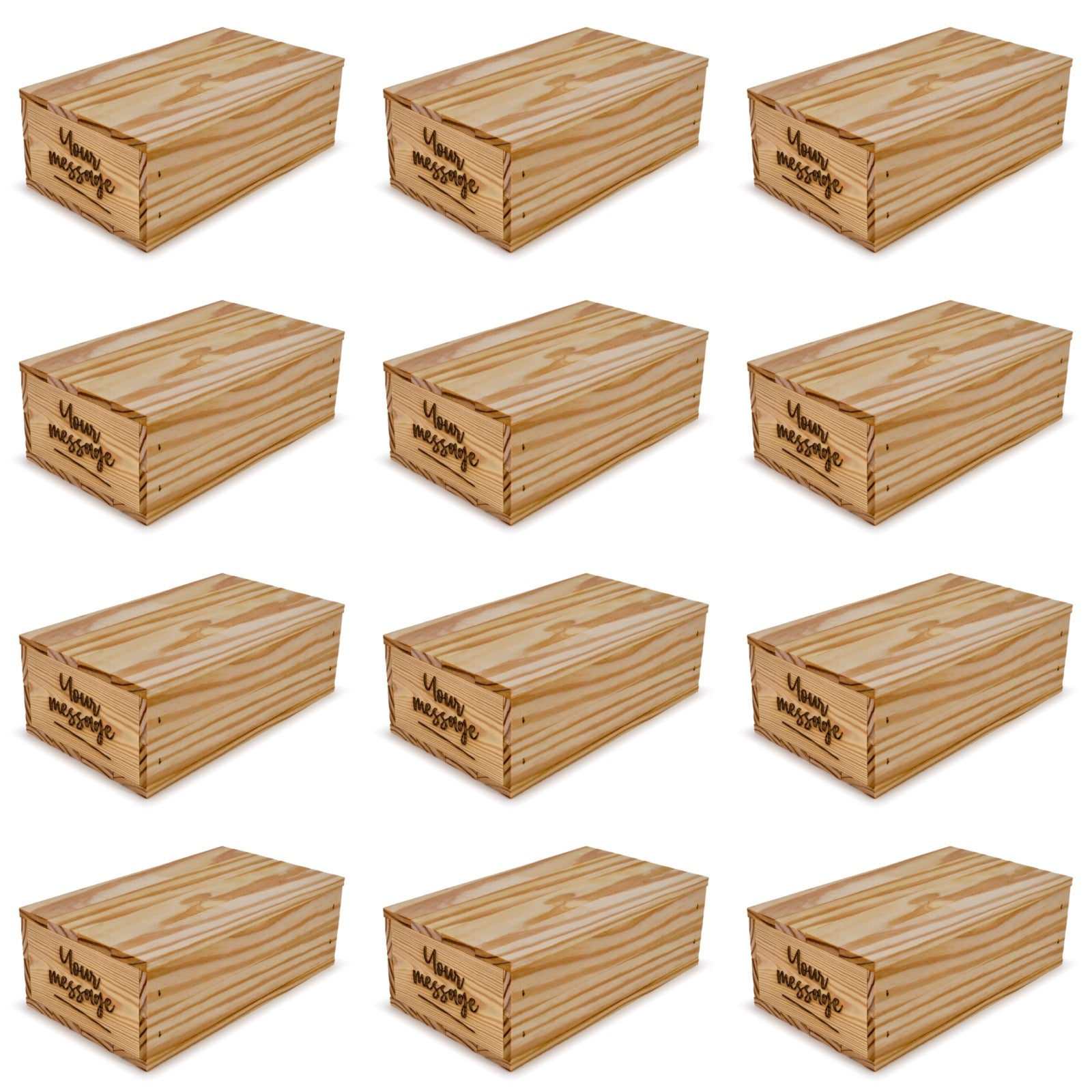 12 Small wooden crates with lid and custom message 11x6.25x3.5