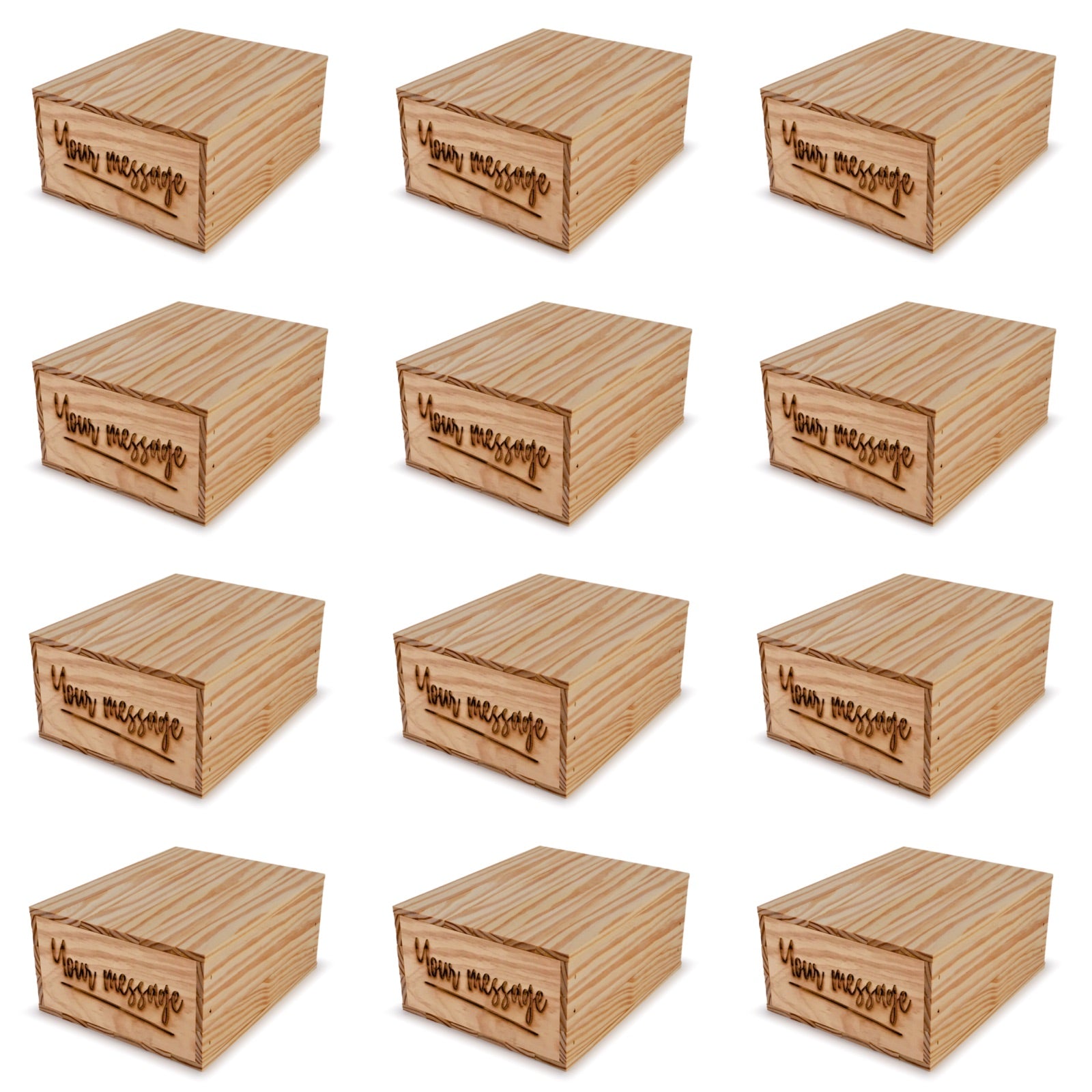 12 Small wooden crates with lid and custom message 12x9.75x5.25