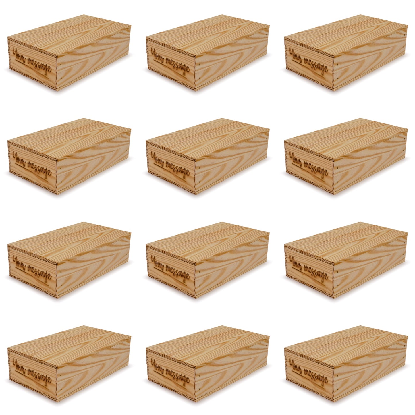 12 Small wooden crates with lid and custom message 13x7.5x3.5