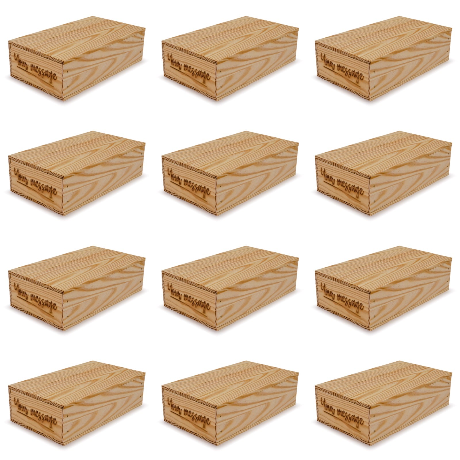 12 Small wooden crates with lid and custom message 13x7.5x3.5
