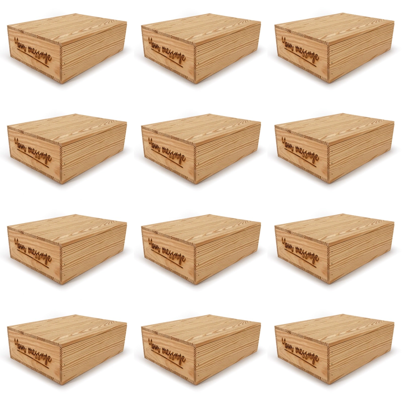 12 Small wooden crates with lid and custom message 14x10x4.25