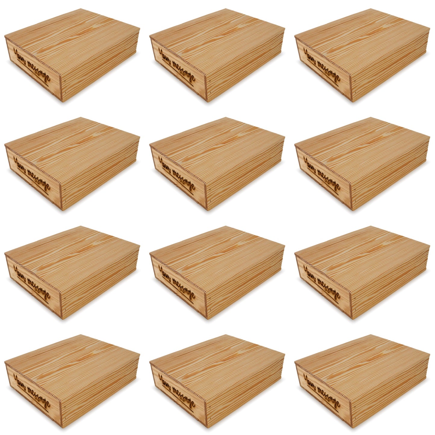 12 Small wooden crates with lid and custom message 14x11.5x3.5