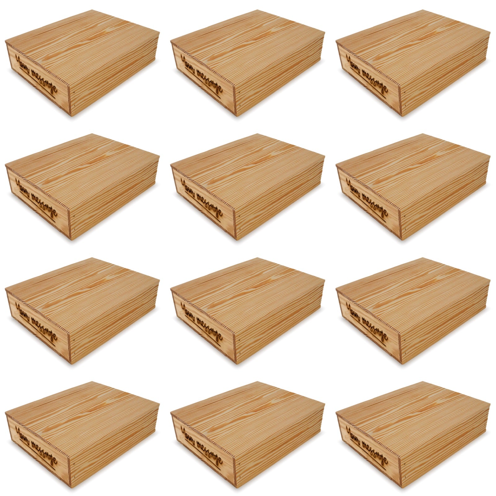 12 Small wooden crates with lid and custom message 14x11.5x3.5