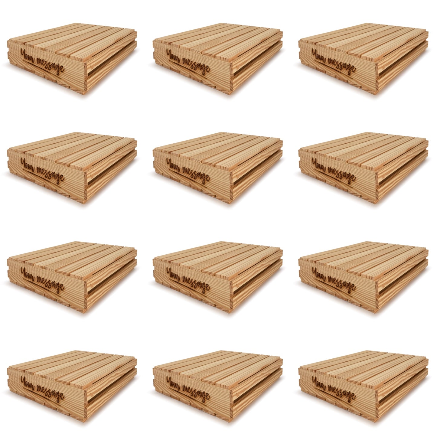 12 Small wooden crates with lid and custom message 16x14x3.5