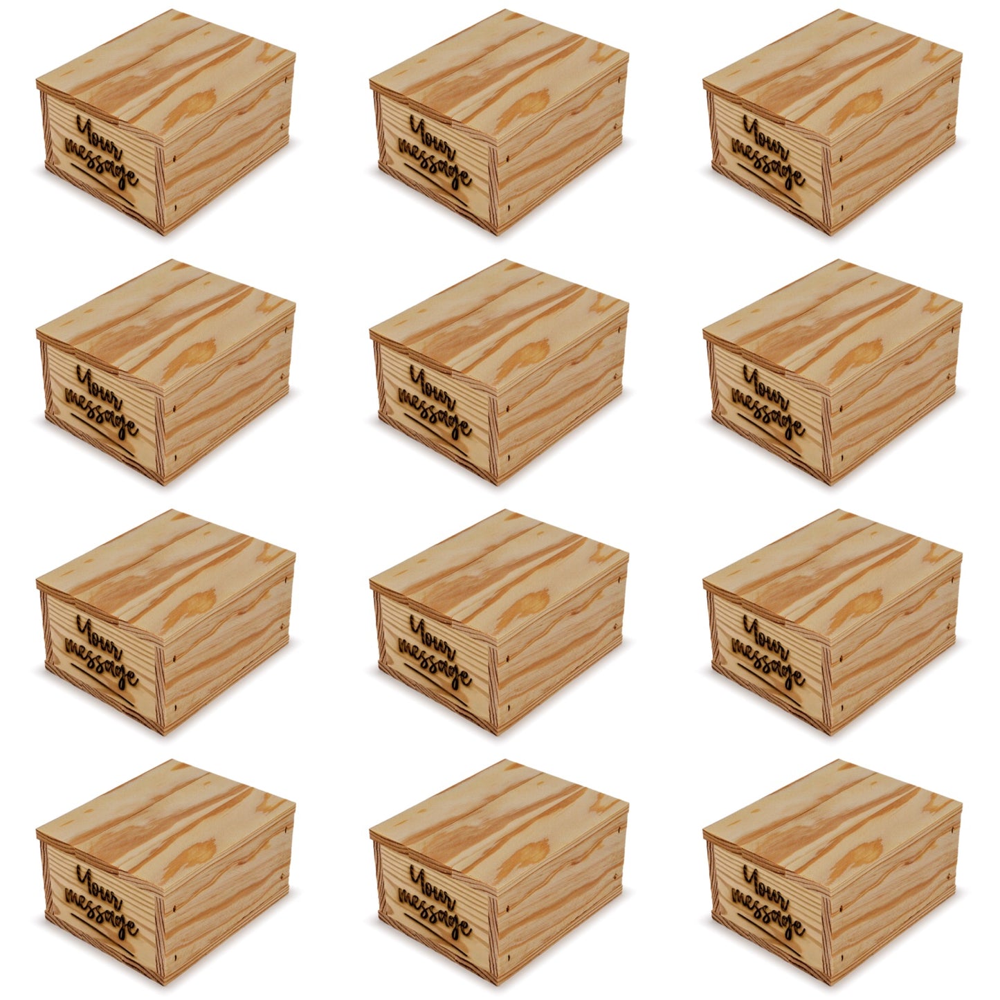 12 Small wooden crates with lid and custom message 5x4.5x2.75
