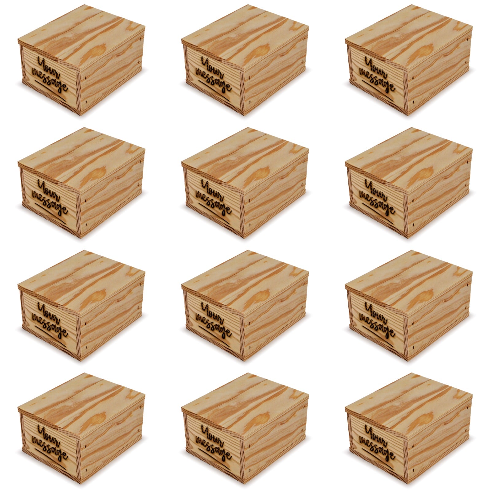 12 Small wooden crates with lid and custom message 5x4.5x2.75