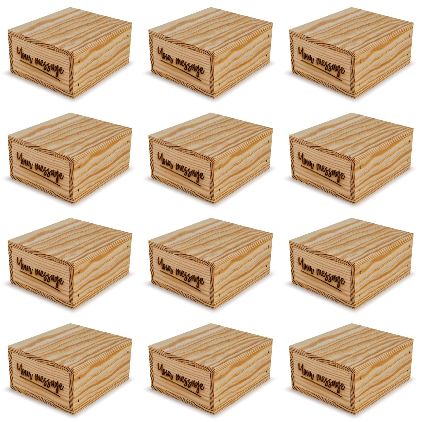 12 Small wooden crates with lid and custom message 6x5.5x2.75