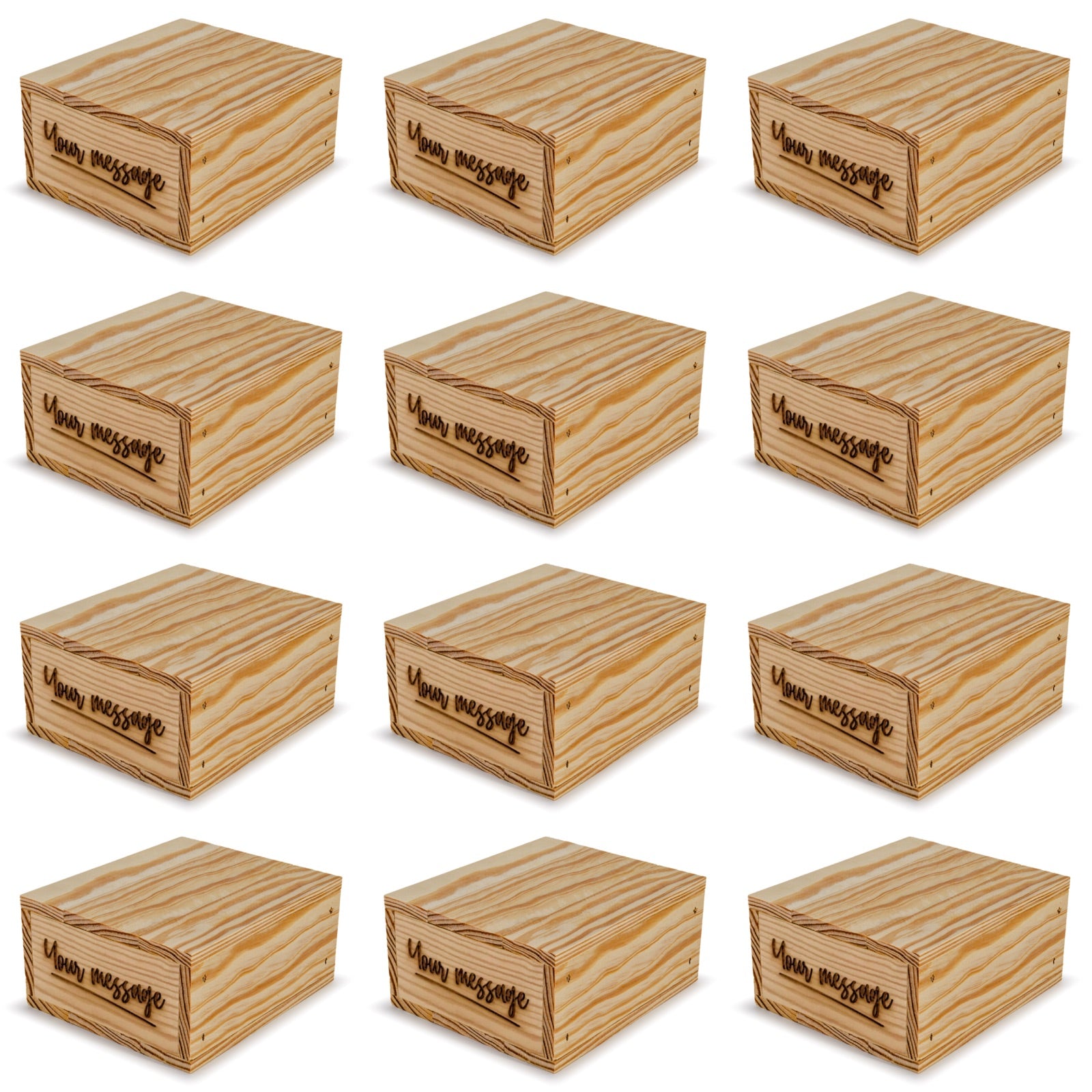 12 Small wooden crates with lid and custom message 6x5.5x2.75