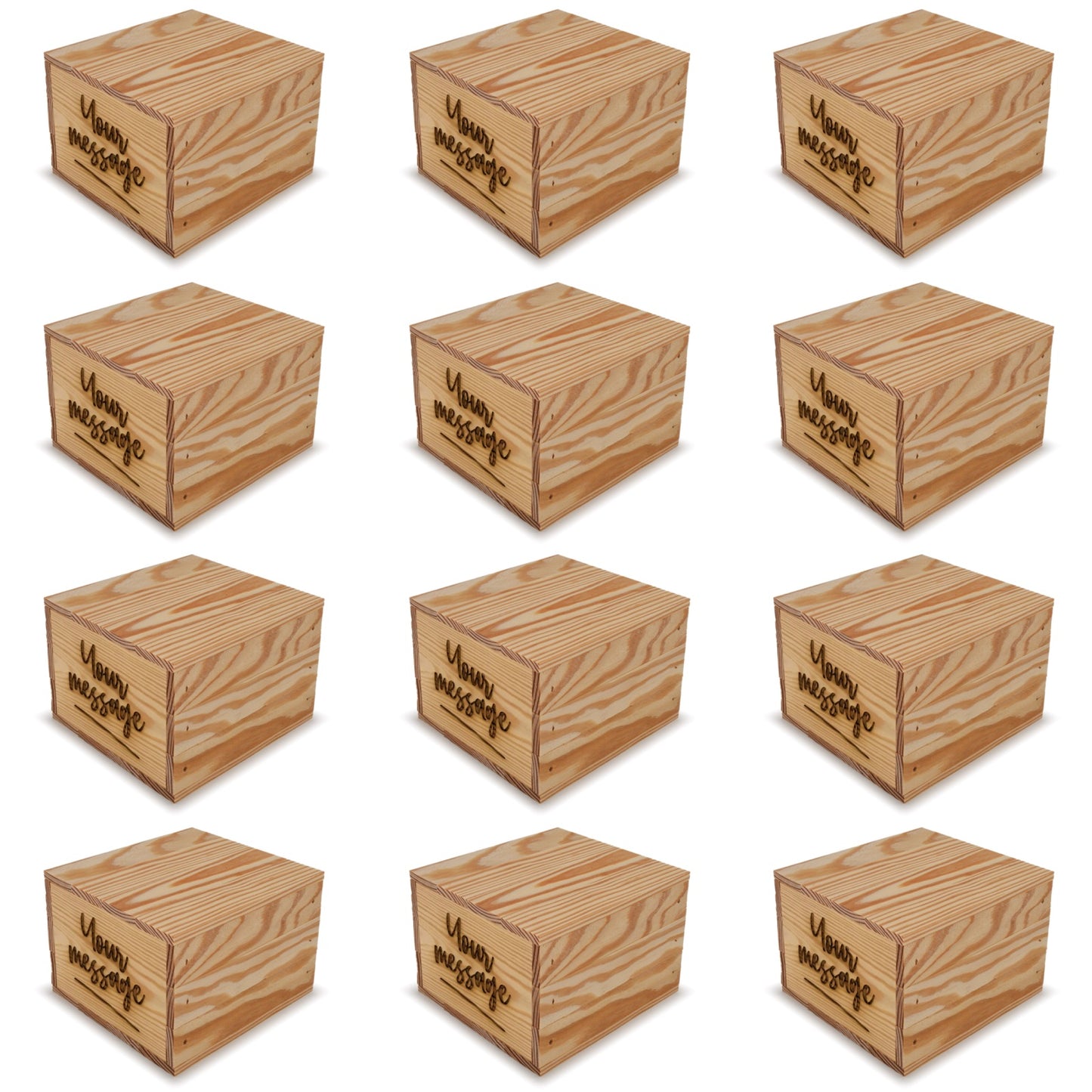 12 Small wooden crates with lid and custom message 6x6.25x5.25