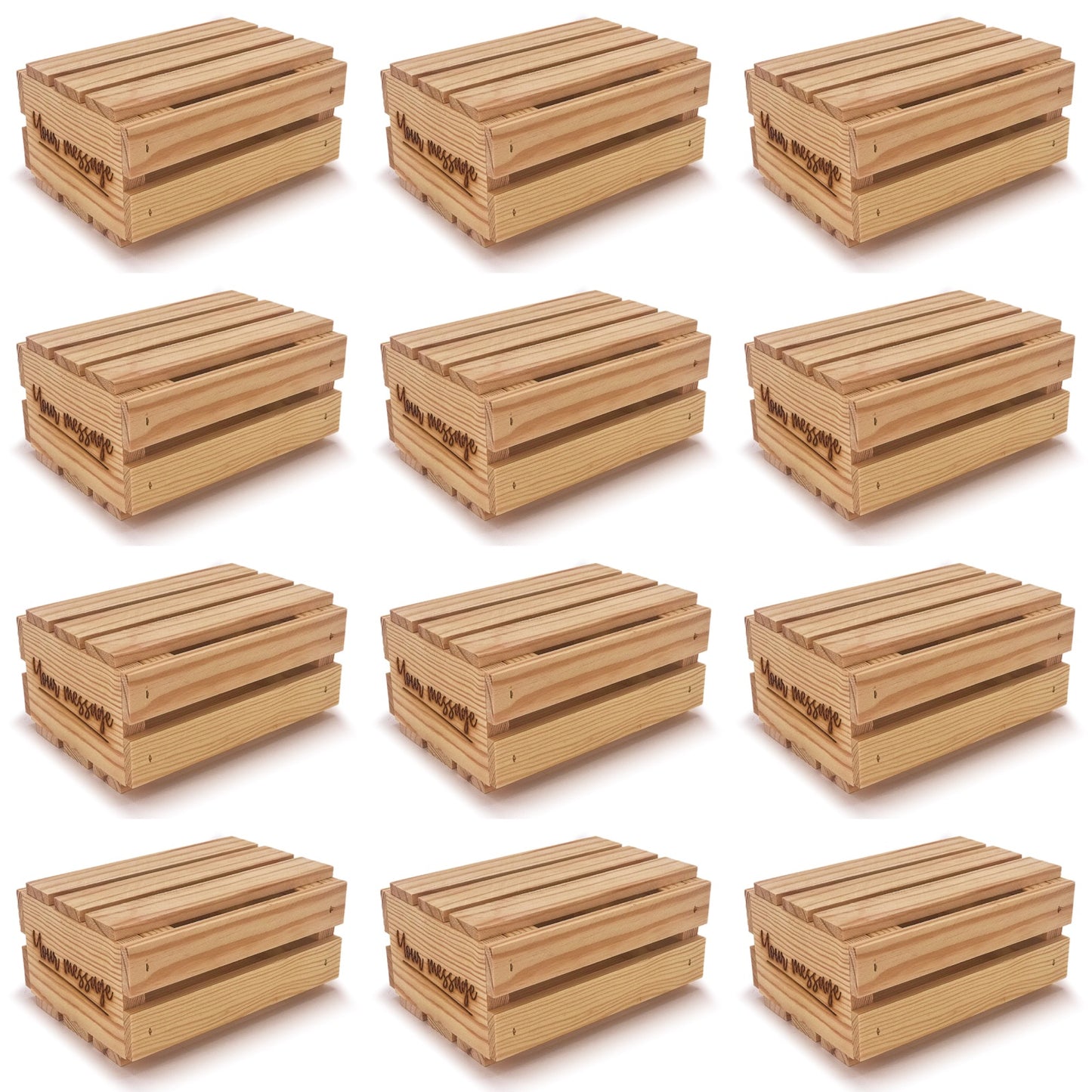 12 Small wooden crates with lid and custom message 7.125x5.5x3.5