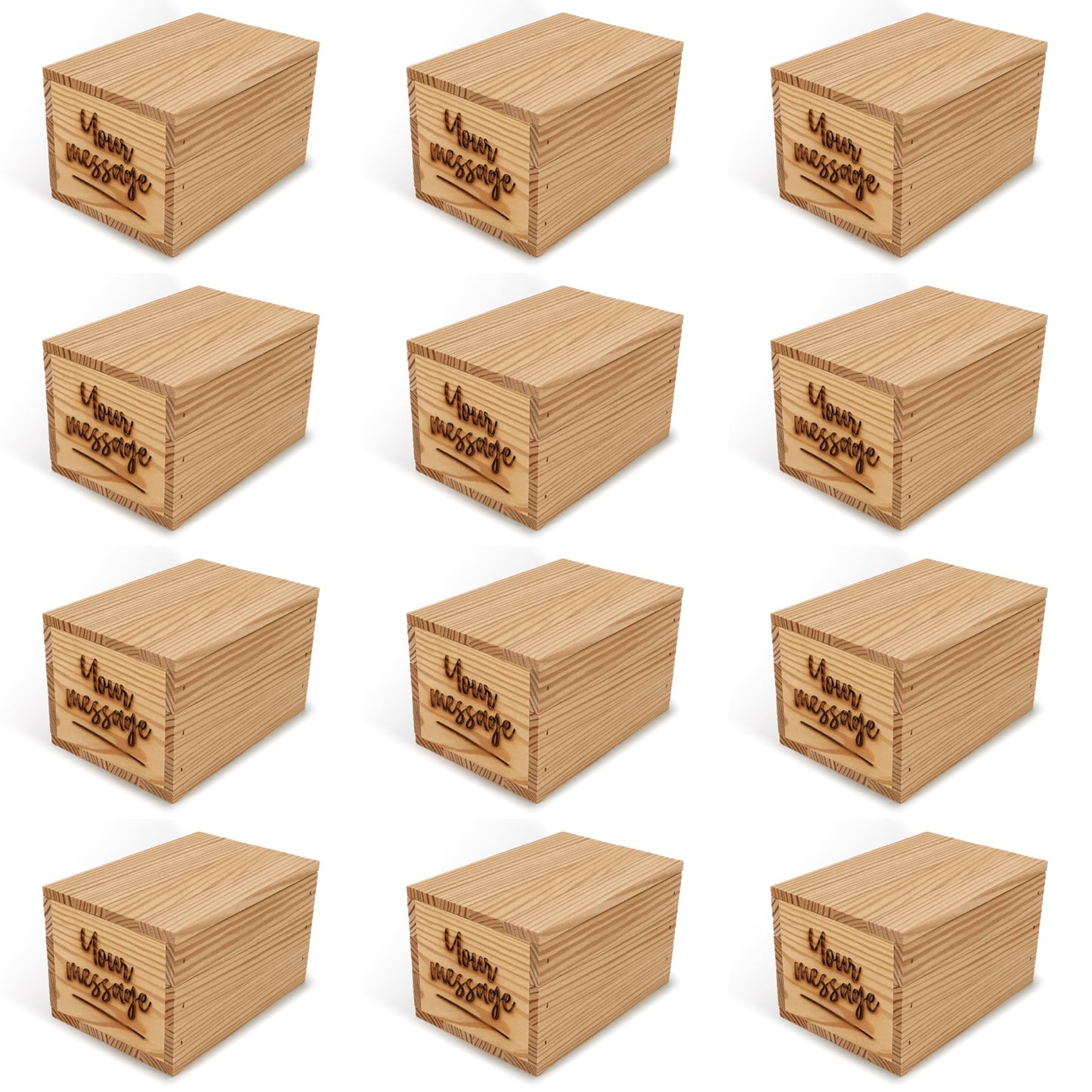 12 Small wooden crates with lid and custom message 7x5x4.25