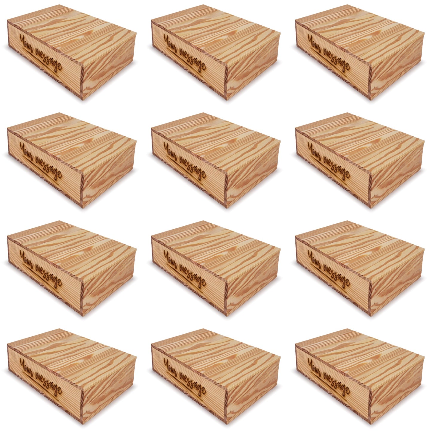 12 Small wooden crates with lid and custom message 8x13.25x3.5