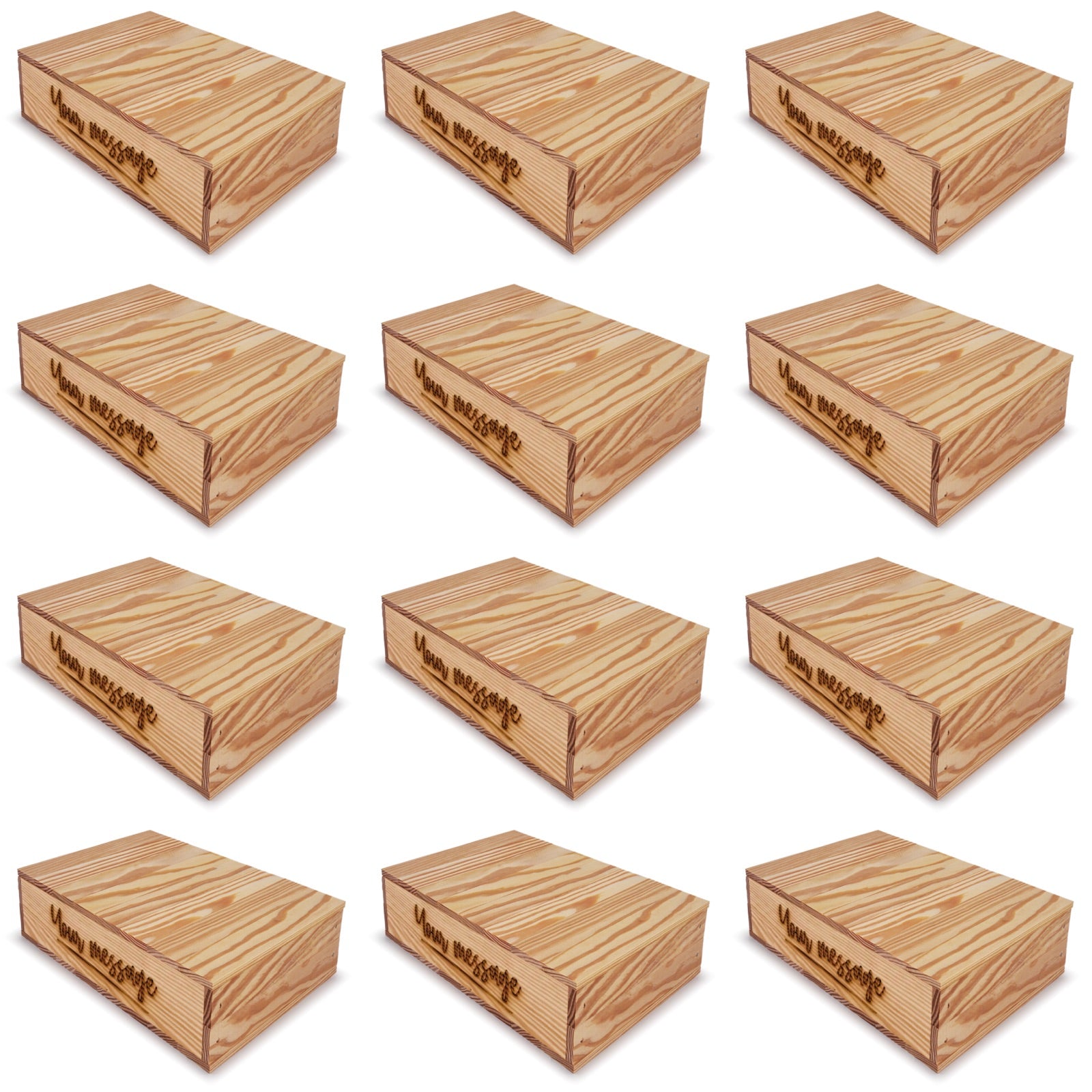 12 Small wooden crates with lid and custom message 8x13.25x3.5