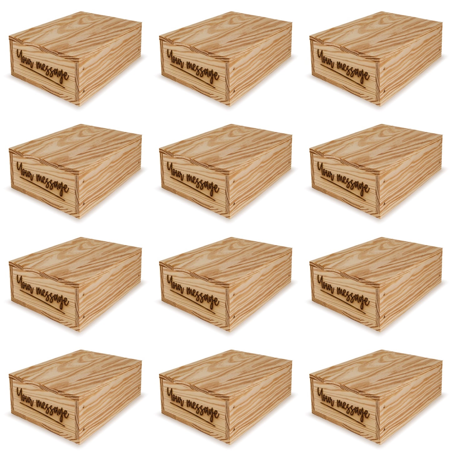 12 Small wooden crates with lid and custom message 8x6.25x2.75
