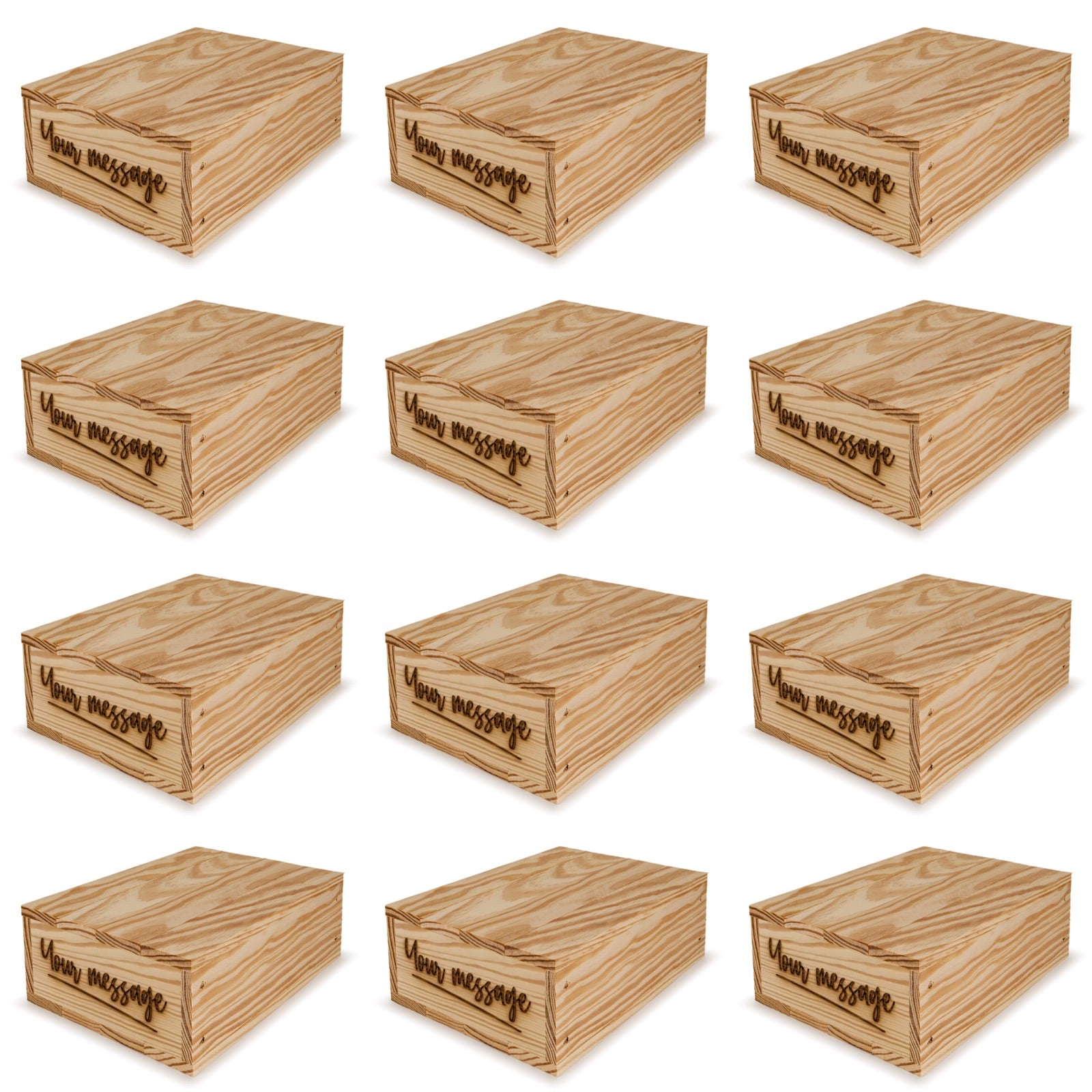 12 Small wooden crates with lid and custom message 8x6.25x2.75