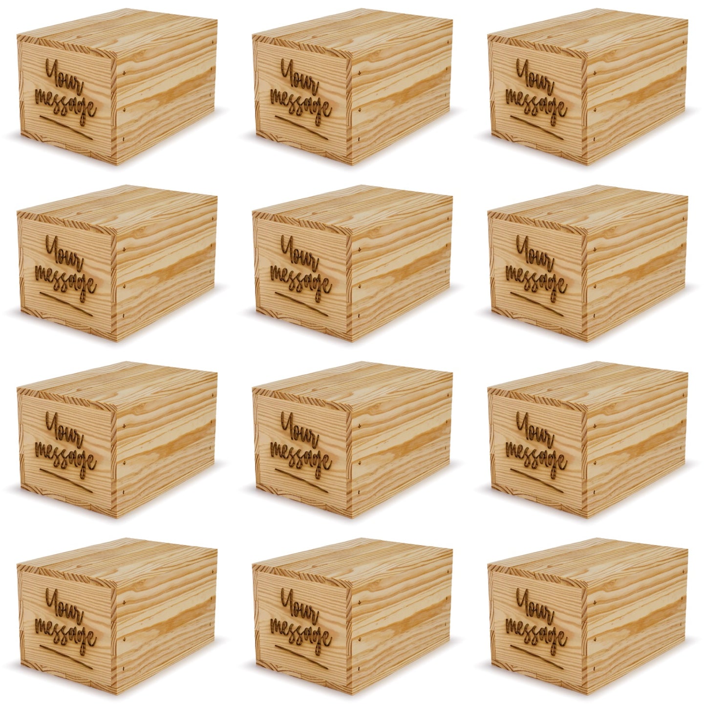 12 Small wooden crates with lid and custom message 9x6.25x5.25