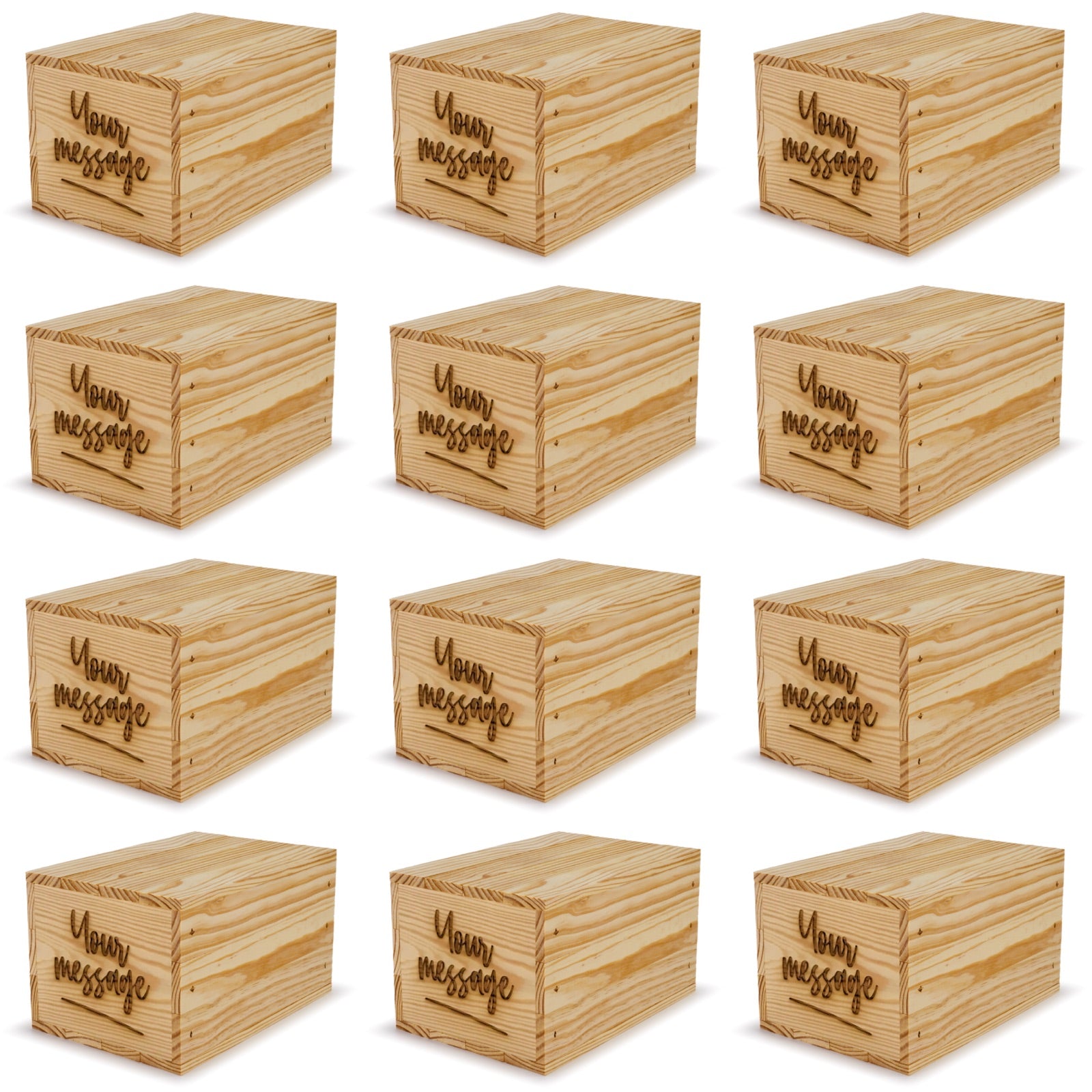 12 Small wooden crates with lid and custom message 9x6.25x5.25