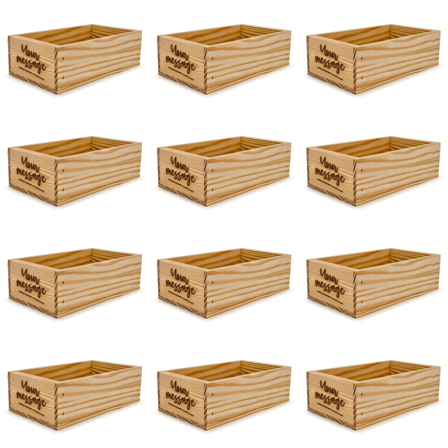 12 Small wooden crates with custom message 11x6.25x3.5