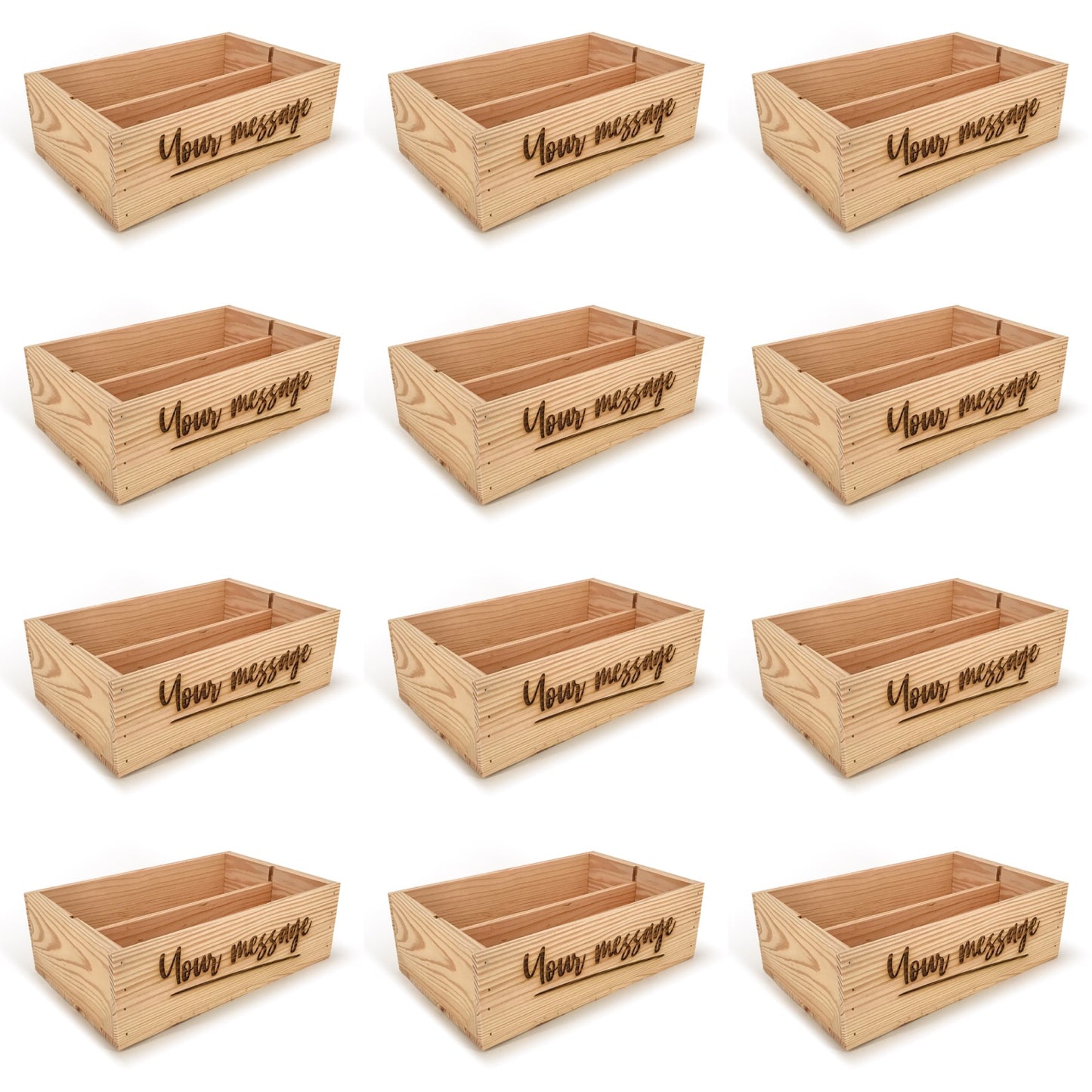 12 Two Bottle Wine Crate Boxes with Custom Message 14x9x4.5