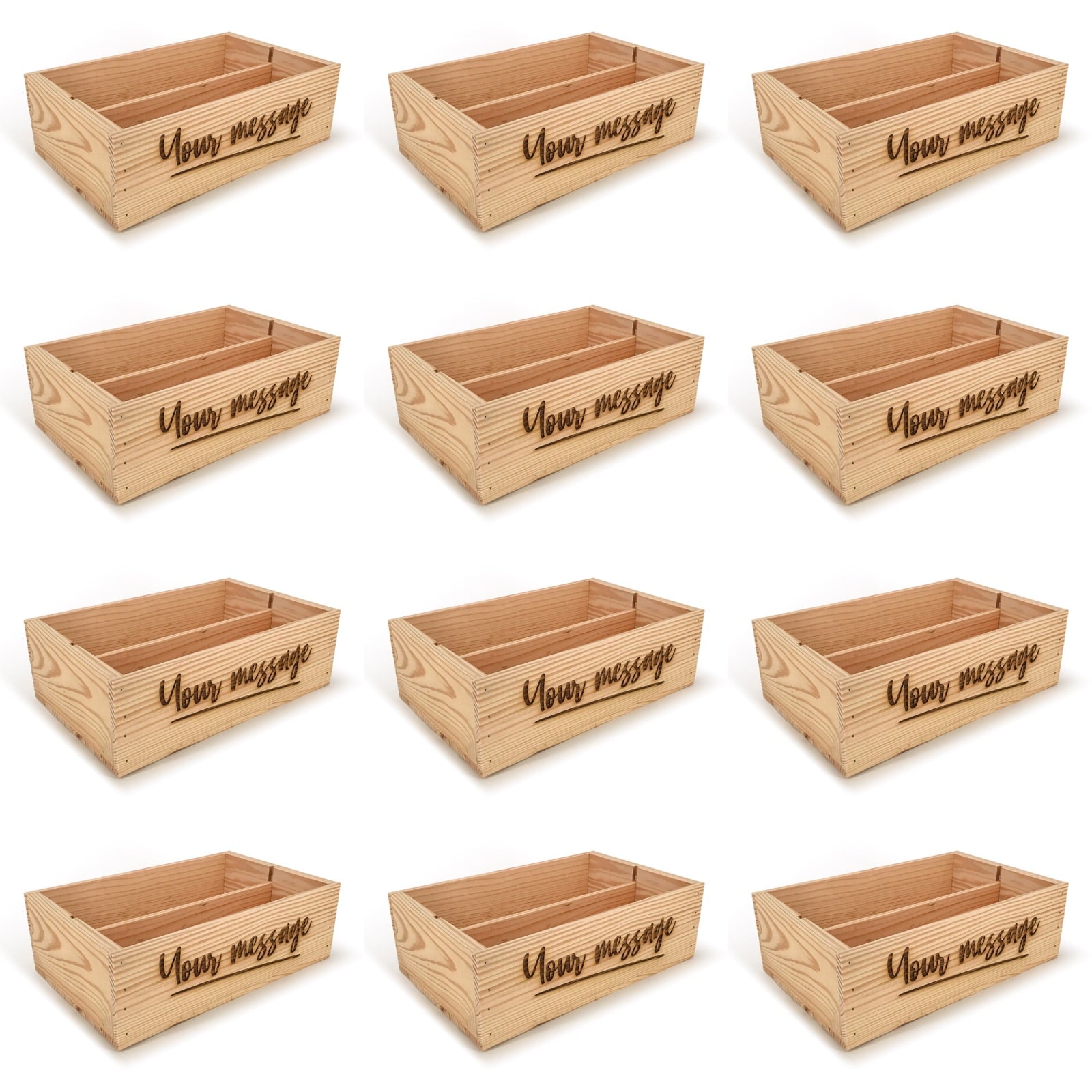 12 Two Bottle Wine Crate Boxes with Custom Message 14x9x4.5
