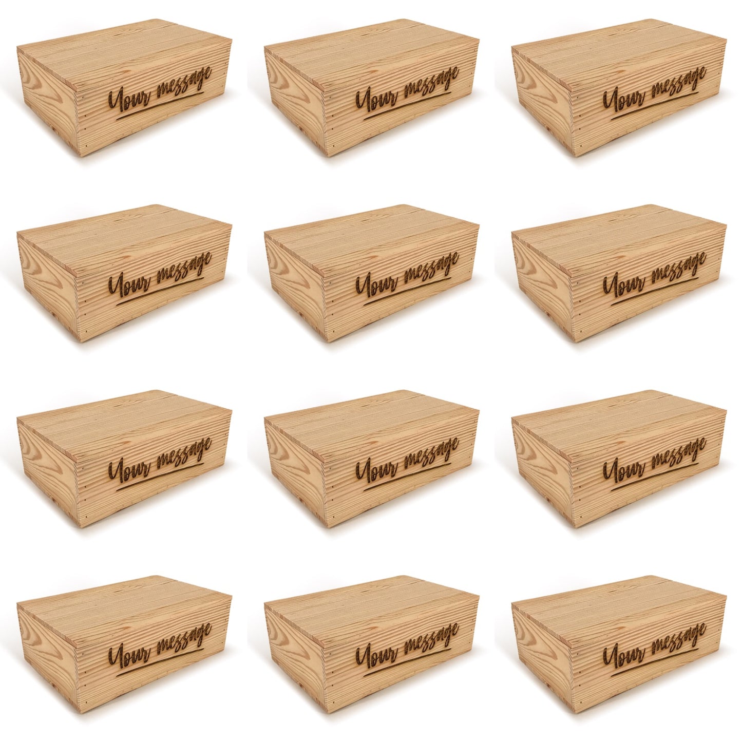 12 Two Bottle Wine Crate Boxes with Lid and Custom Message 14x9x4.5
