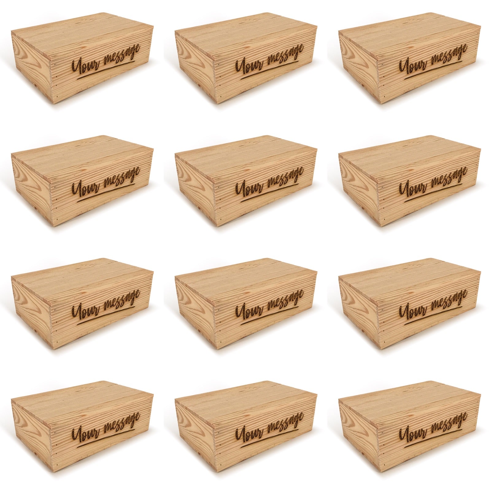 12 Two Bottle Wine Crate Boxes with Lid and Custom Message 14x9x4.5