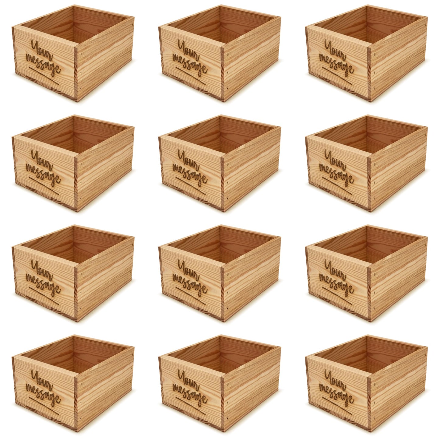 12 Small wooden crates with custom message 9x8x5.25